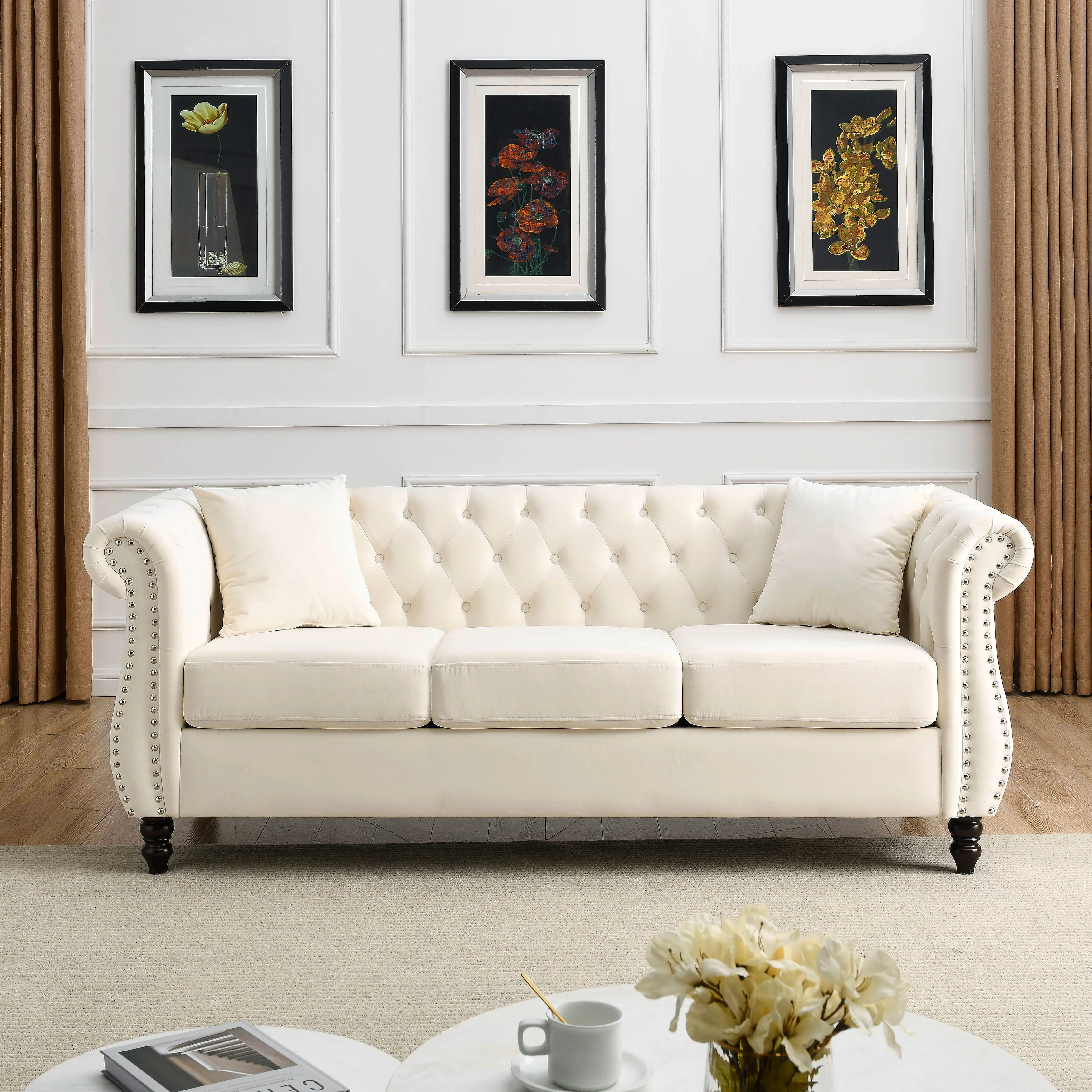 Nailhead Velvet Chesterfield 3-Seater Sofa - Image 8