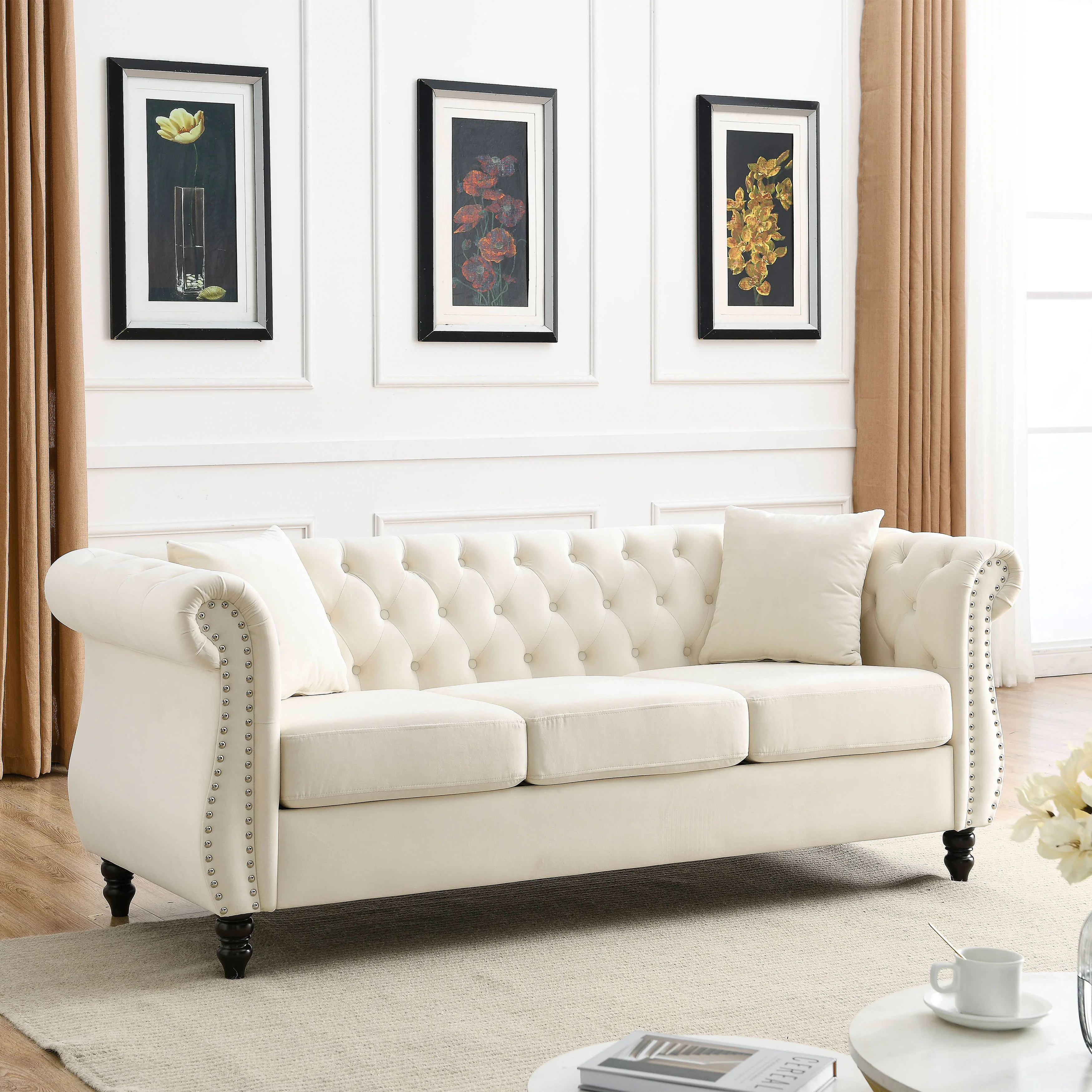 Nailhead Velvet Chesterfield 3-Seater Sofa - Image 9