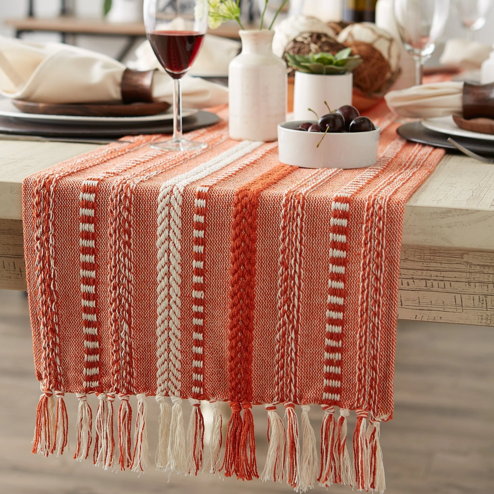 Vintage Red Braided Stripe Table Runner 15X108 - Image 5