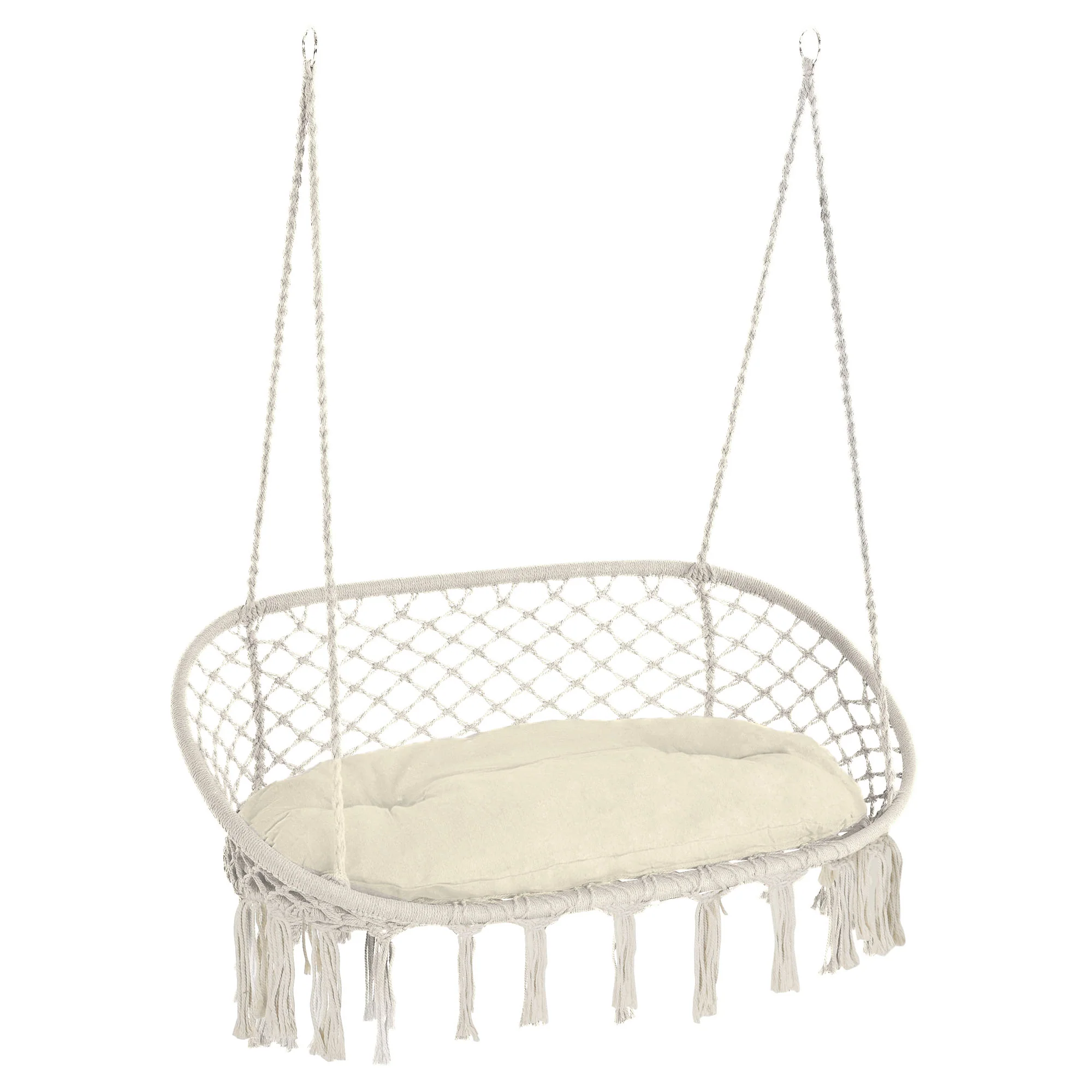 Visioned Outdoor Hanging Hammock Swing Chair with Macrame Design and Soft Cushion - Image 10