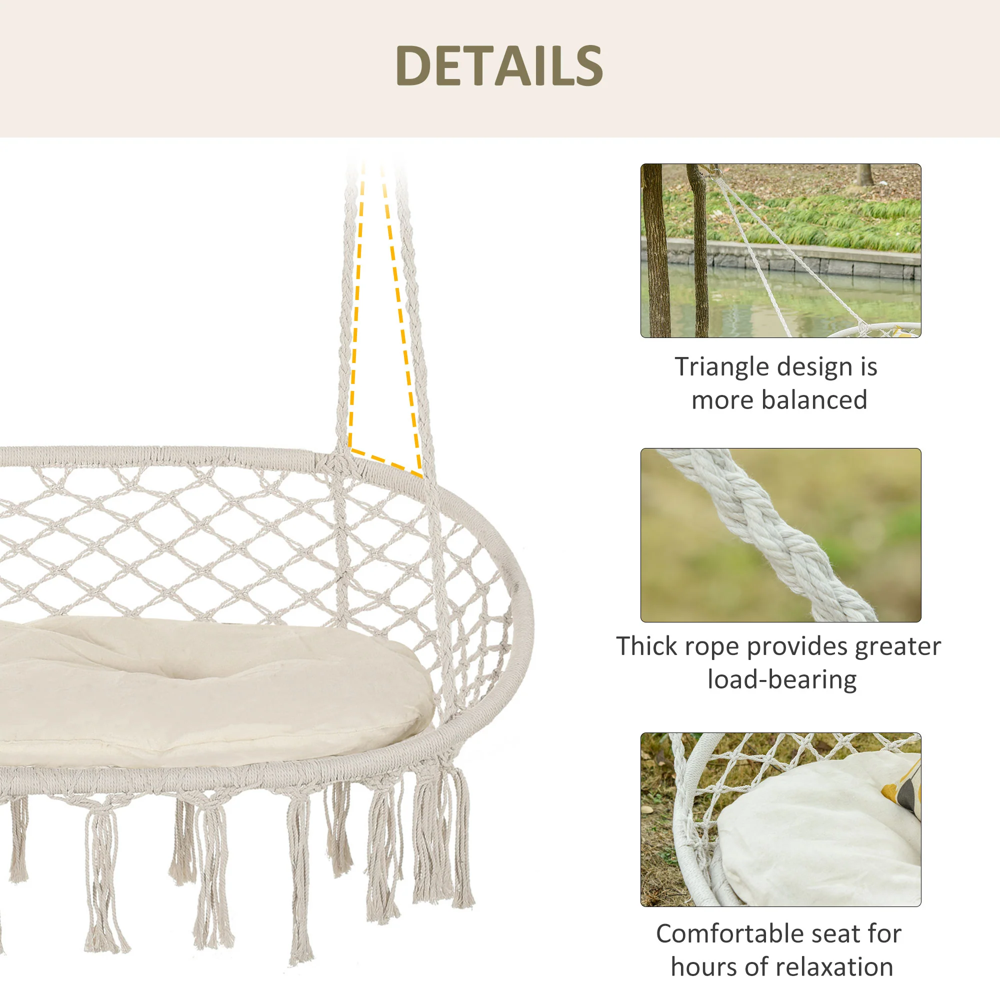 Visioned Outdoor Hanging Hammock Swing Chair with Macrame Design and Soft Cushion - Image 13