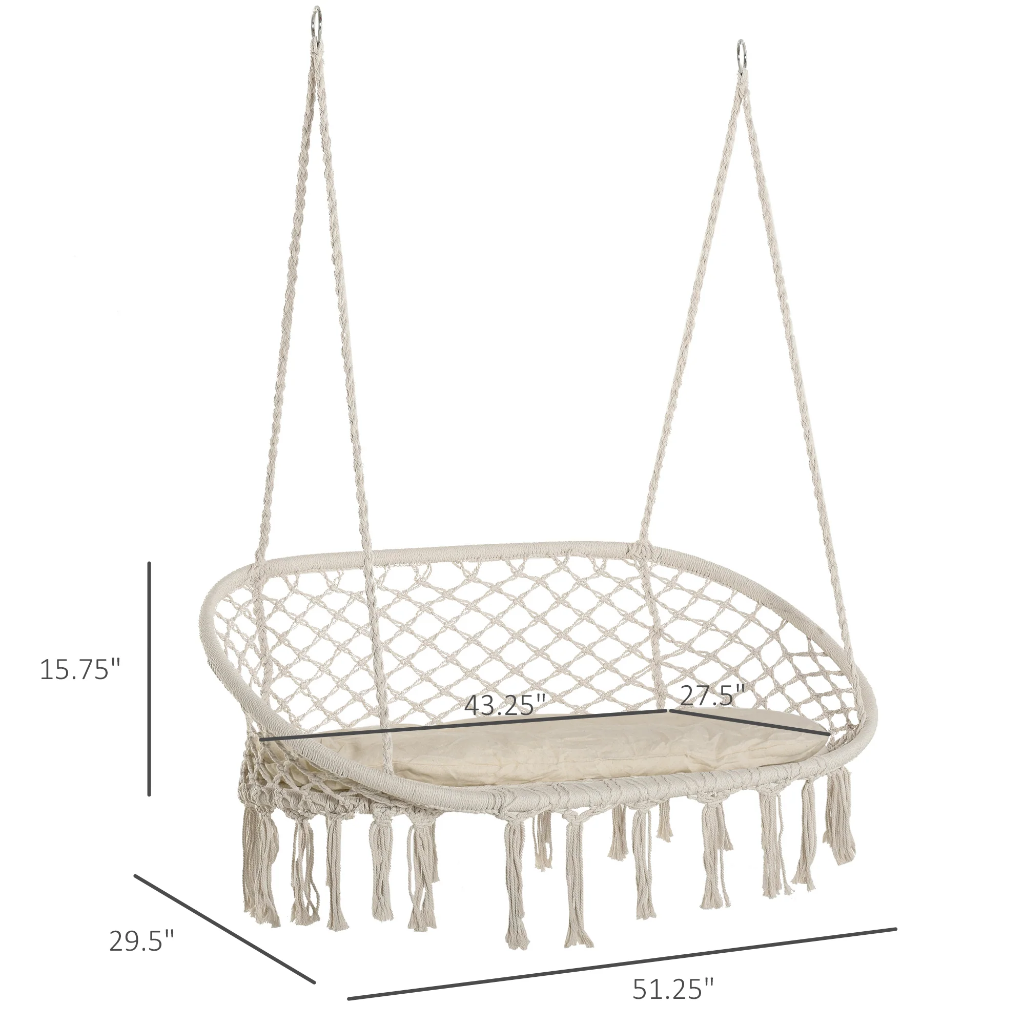 Visioned Outdoor Hanging Hammock Swing Chair with Macrame Design and Soft Cushion - Image 18