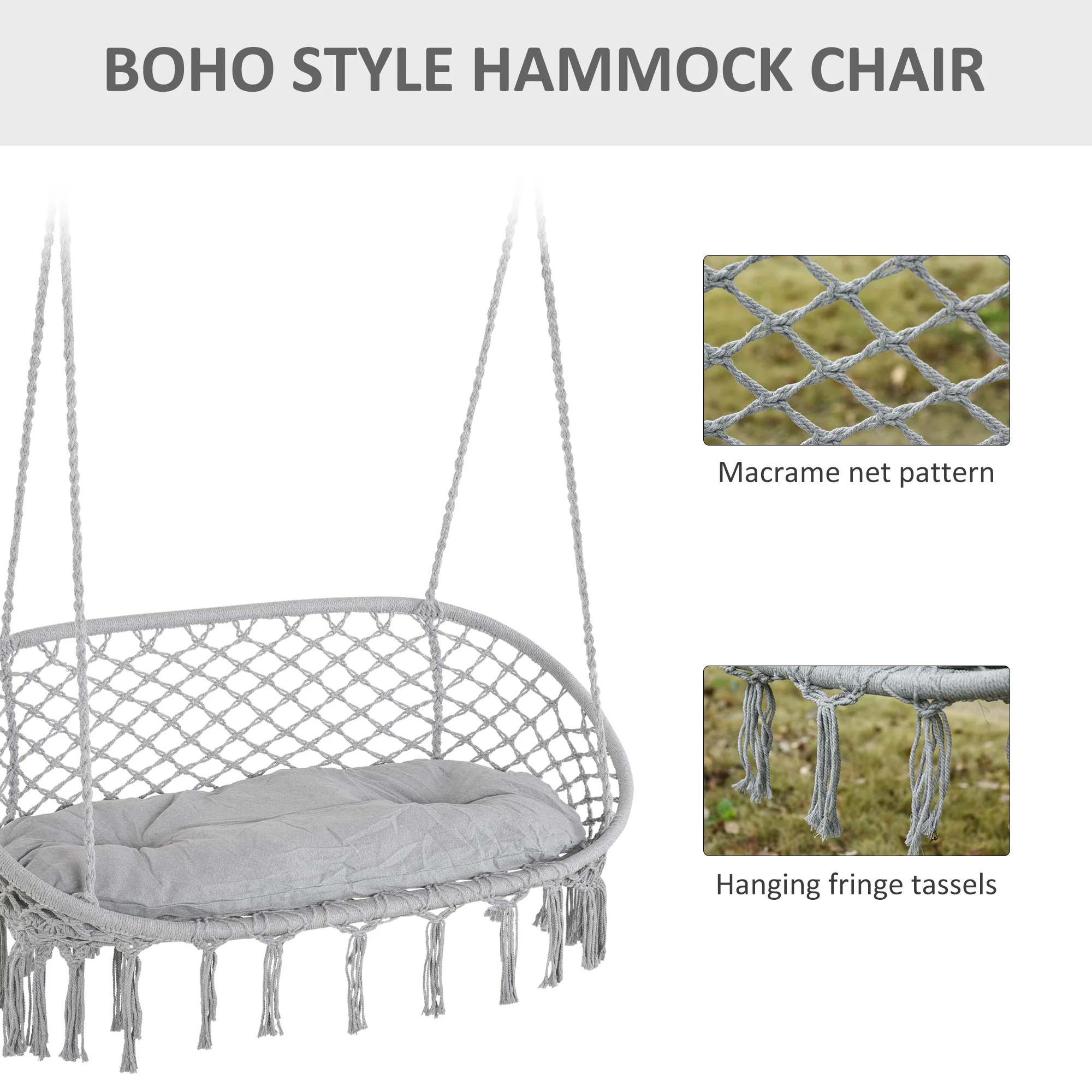Visioned Outdoor Hanging Hammock Swing Chair with Macrame Design and Soft Cushion - Image 3