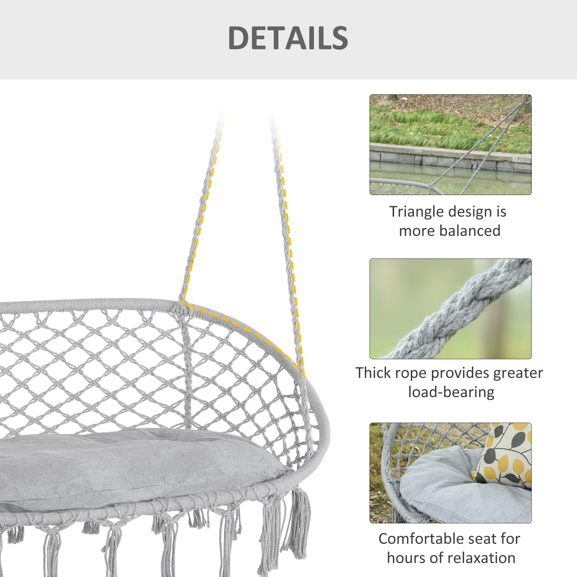 Visioned Outdoor Hanging Hammock Swing Chair with Macrame Design and Soft Cushion - Image 5