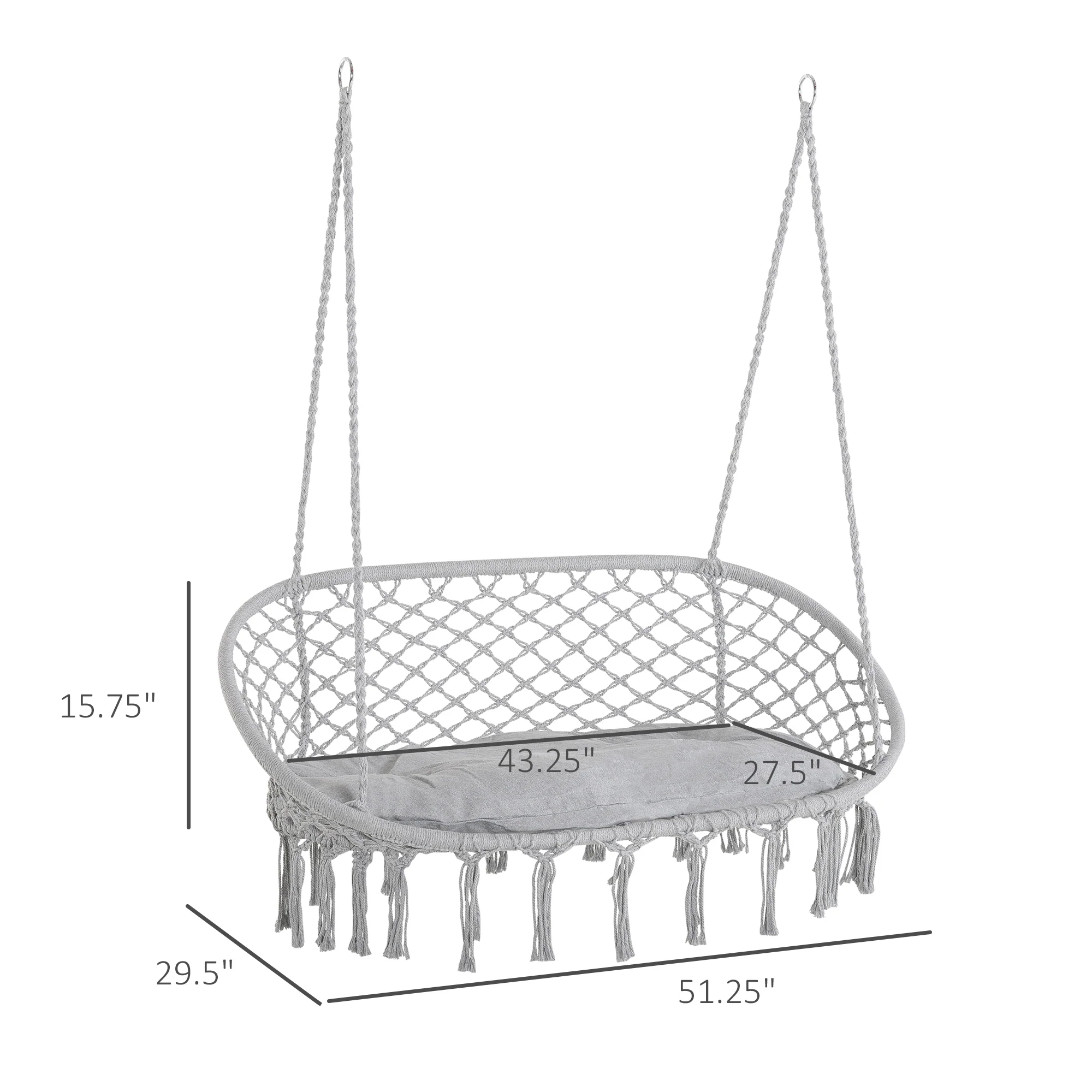 Visioned Outdoor Hanging Hammock Swing Chair with Macrame Design and Soft Cushion - Image 9
