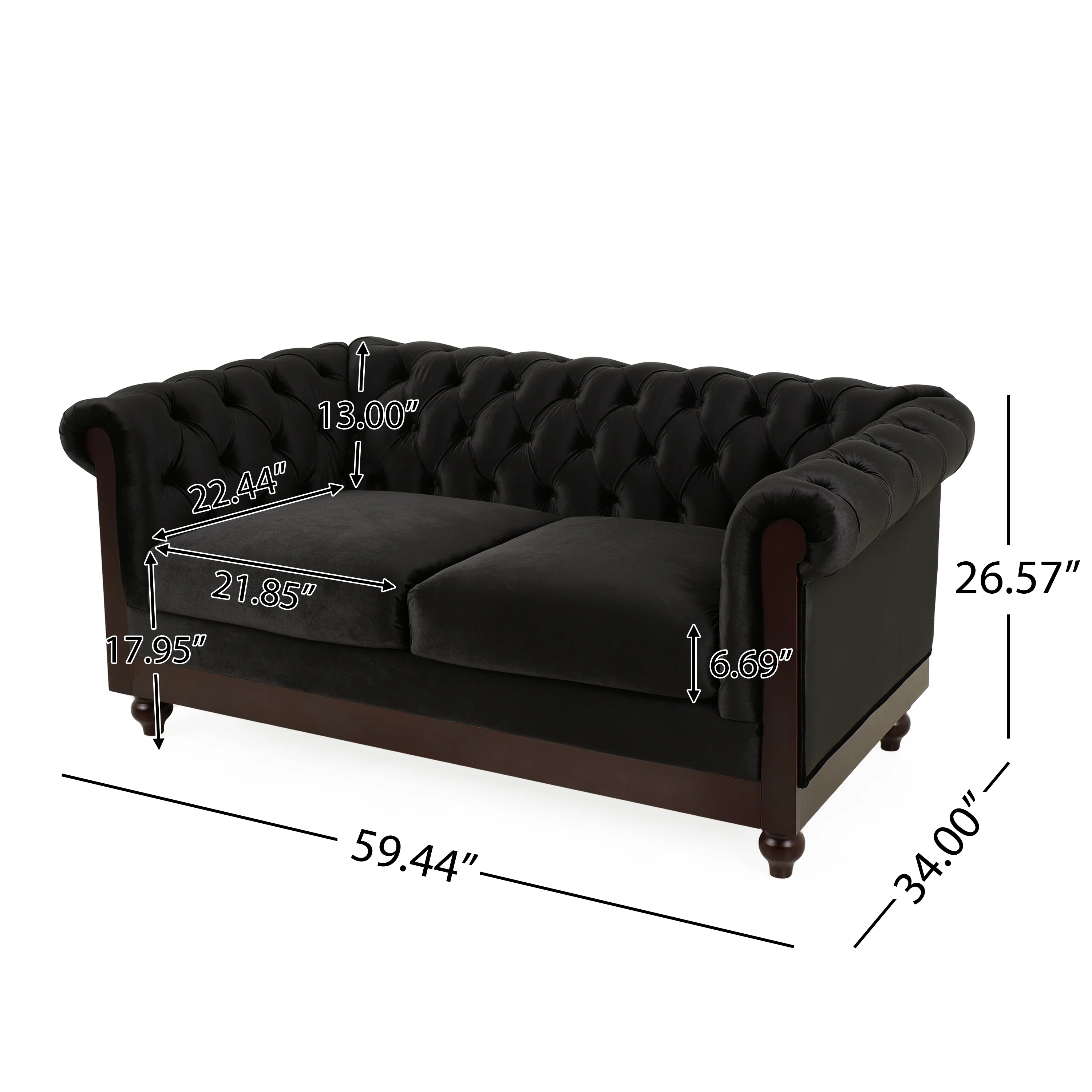 Velvet Rolled Arm Chesterfield Loveseat - Image 17