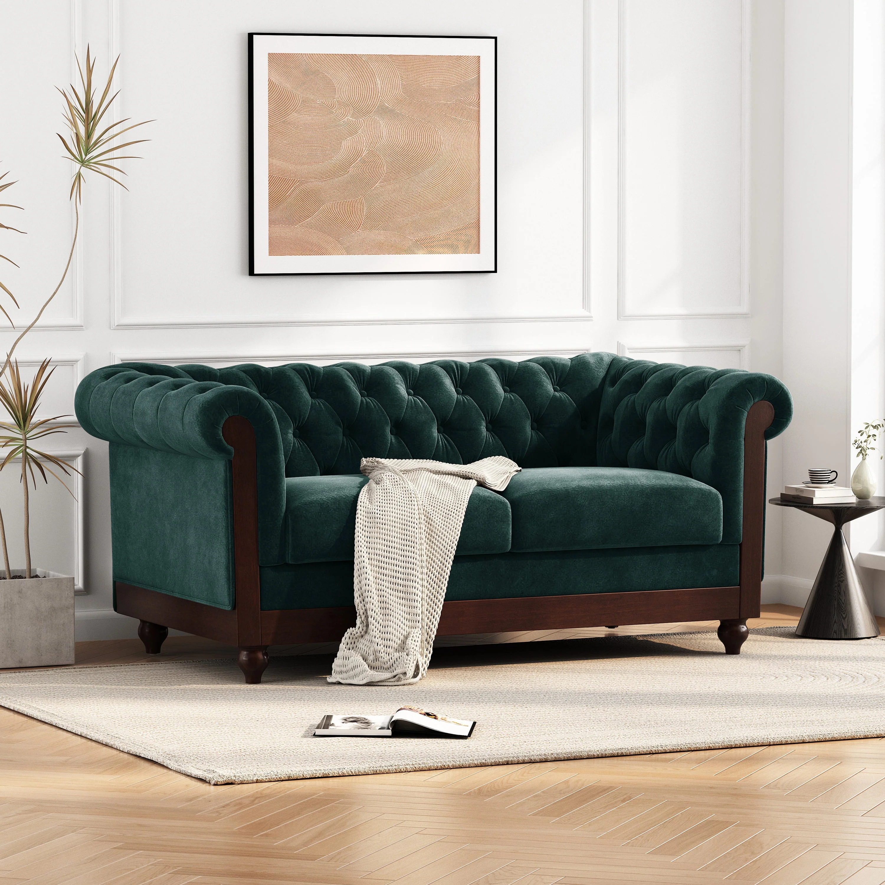 Velvet Rolled Arm Chesterfield Loveseat - Image 3