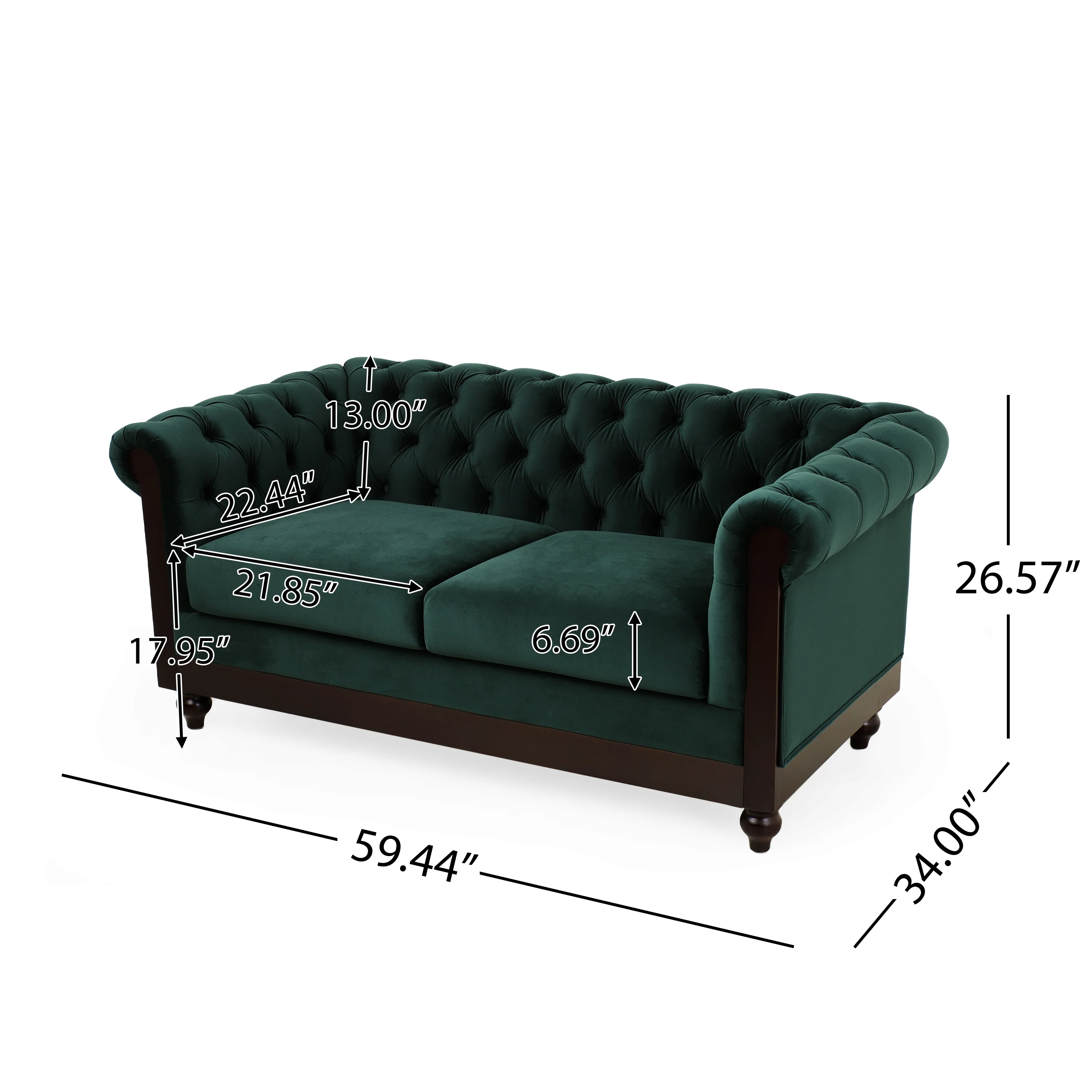 Velvet Rolled Arm Chesterfield Loveseat - Image 33