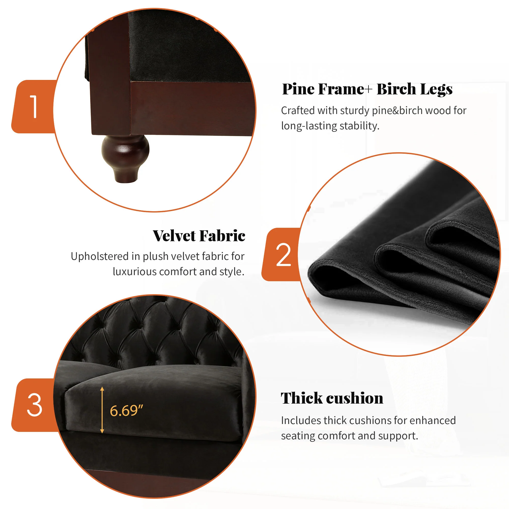 Velvet Rolled Arm Chesterfield Loveseat - Image 7