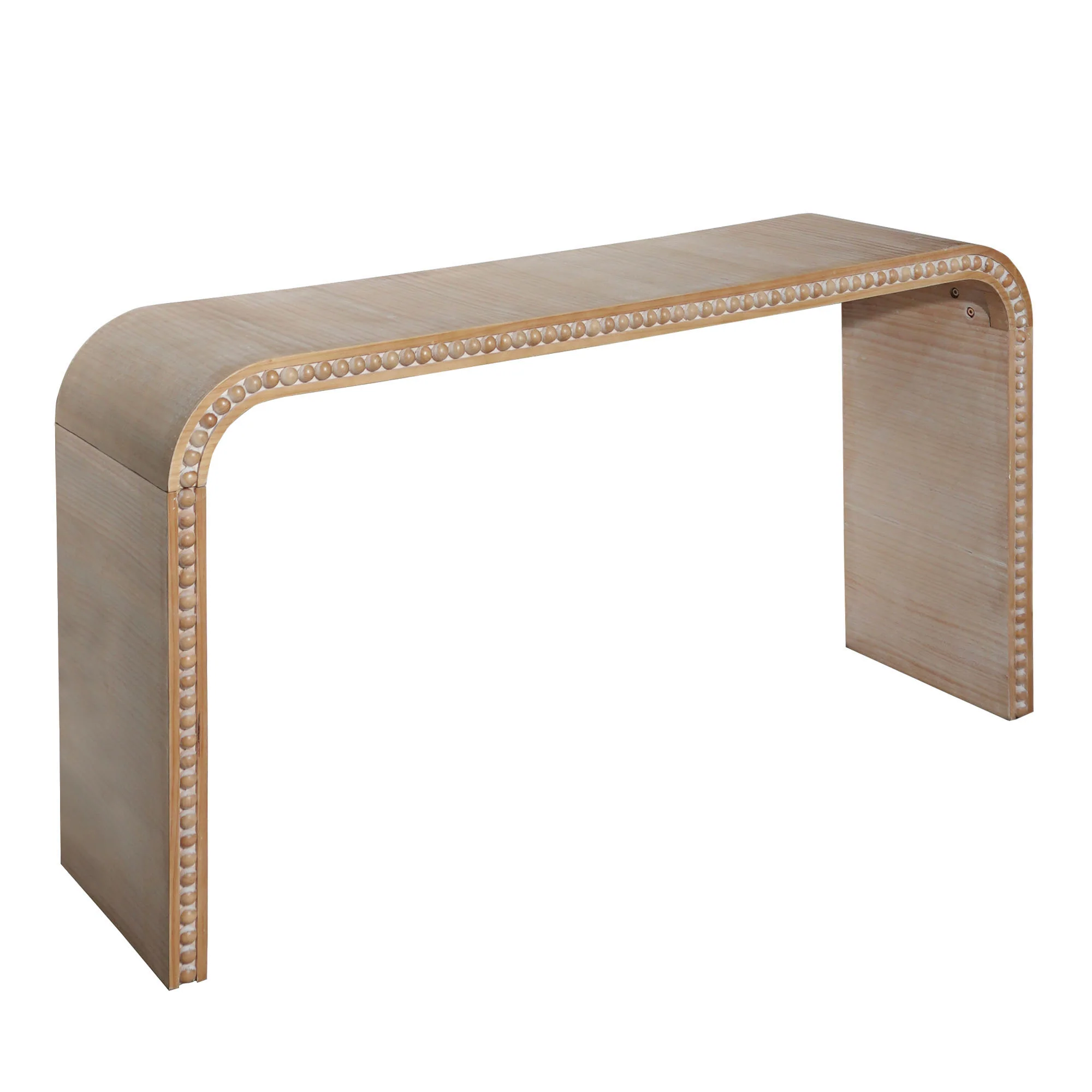 Curved Waterfall-Style Wood Beaded Console Table