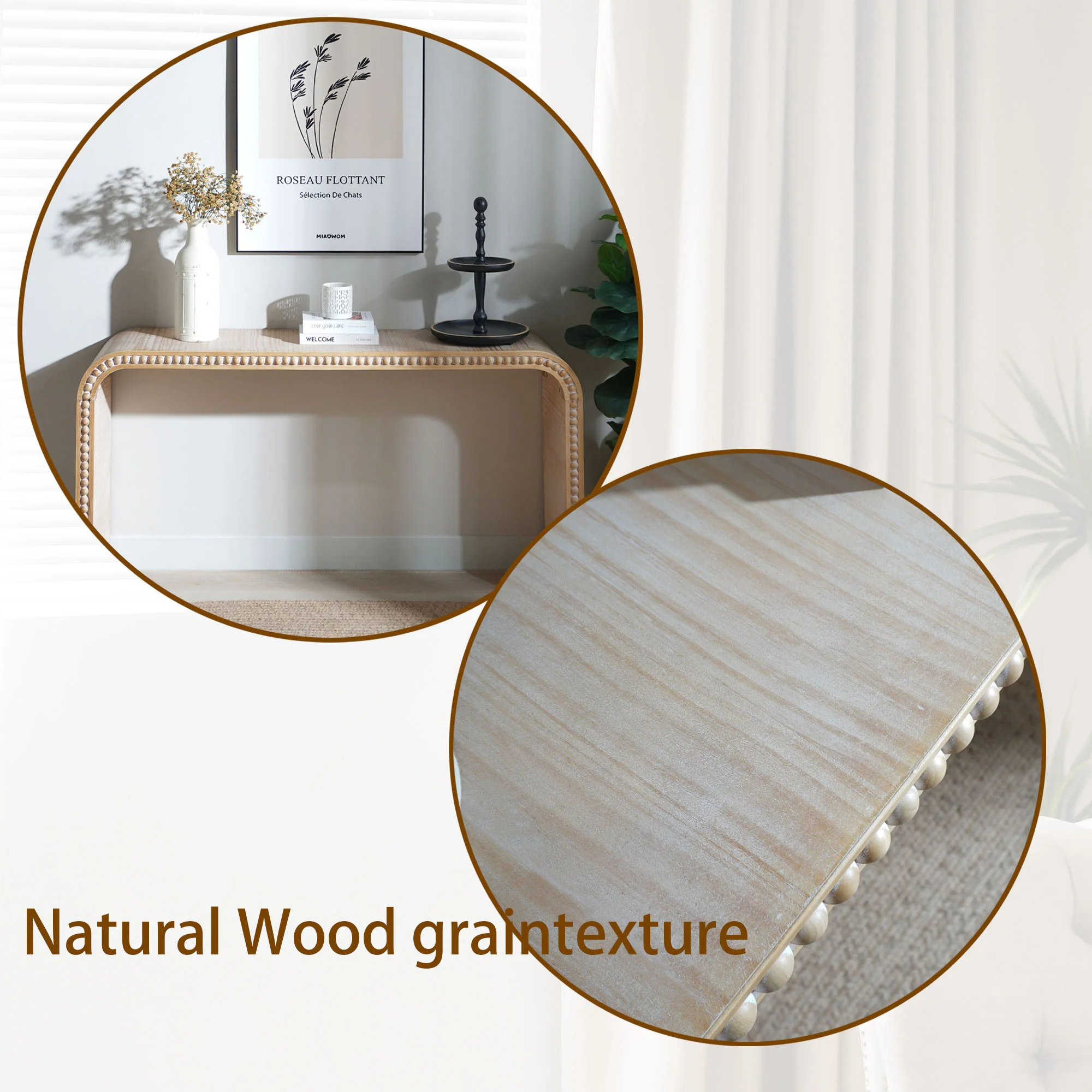 Curved Waterfall-Style Wood Beaded Console Table - Image 11