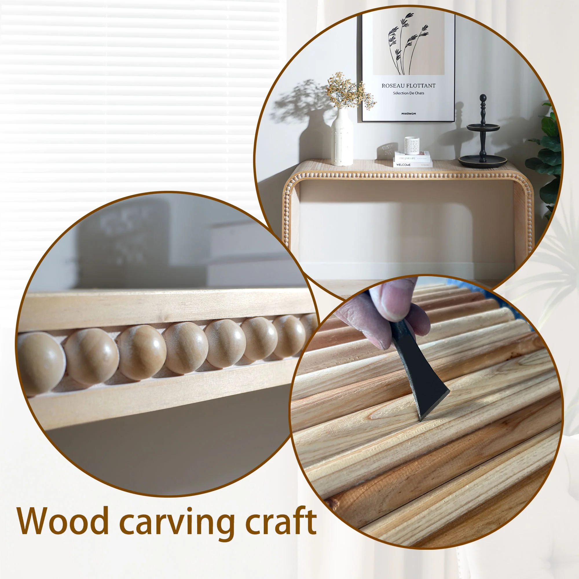 Curved Waterfall-Style Wood Beaded Console Table - Image 13
