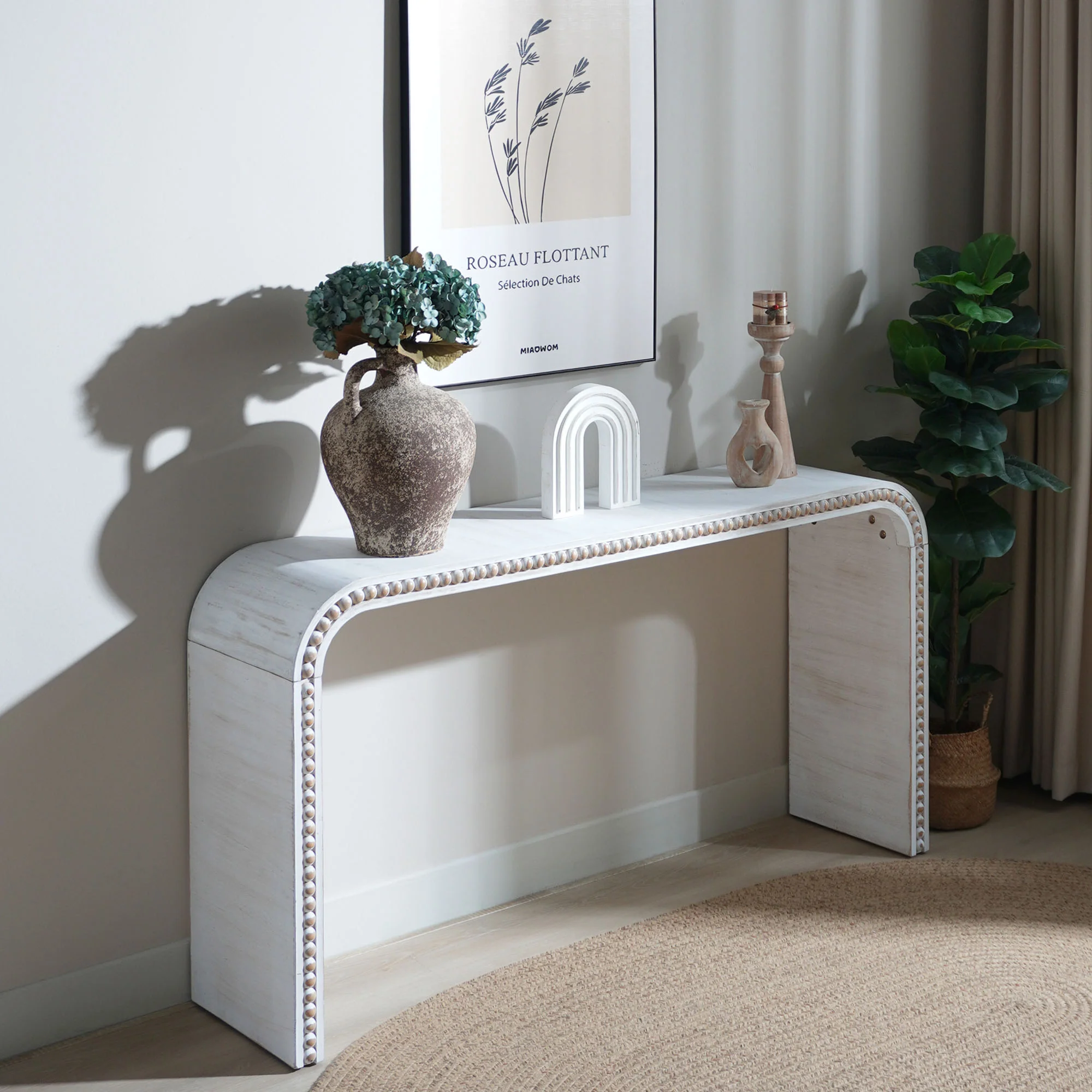 Curved Waterfall-Style Wood Beaded Console Table - Image 15