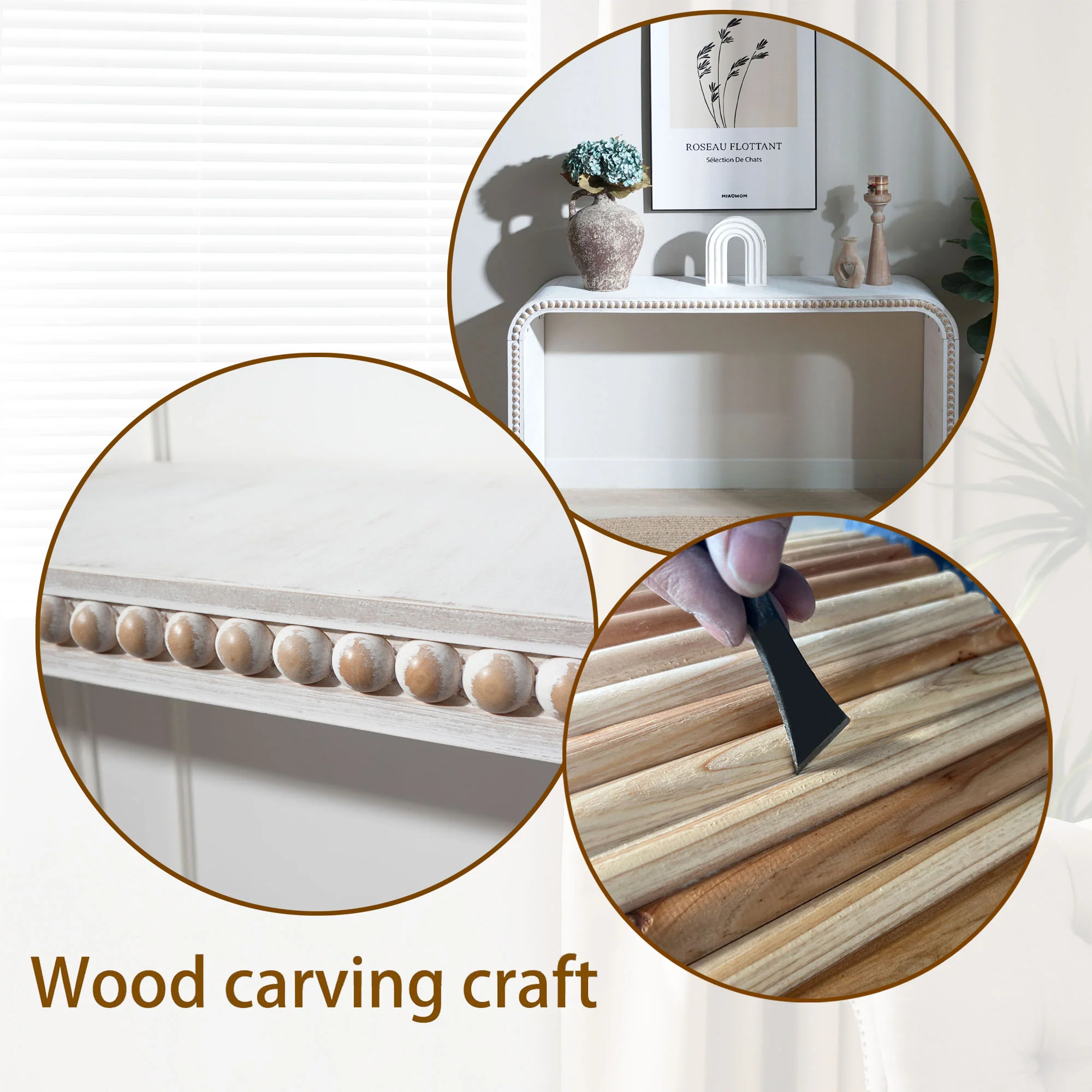 Curved Waterfall-Style Wood Beaded Console Table - Image 24