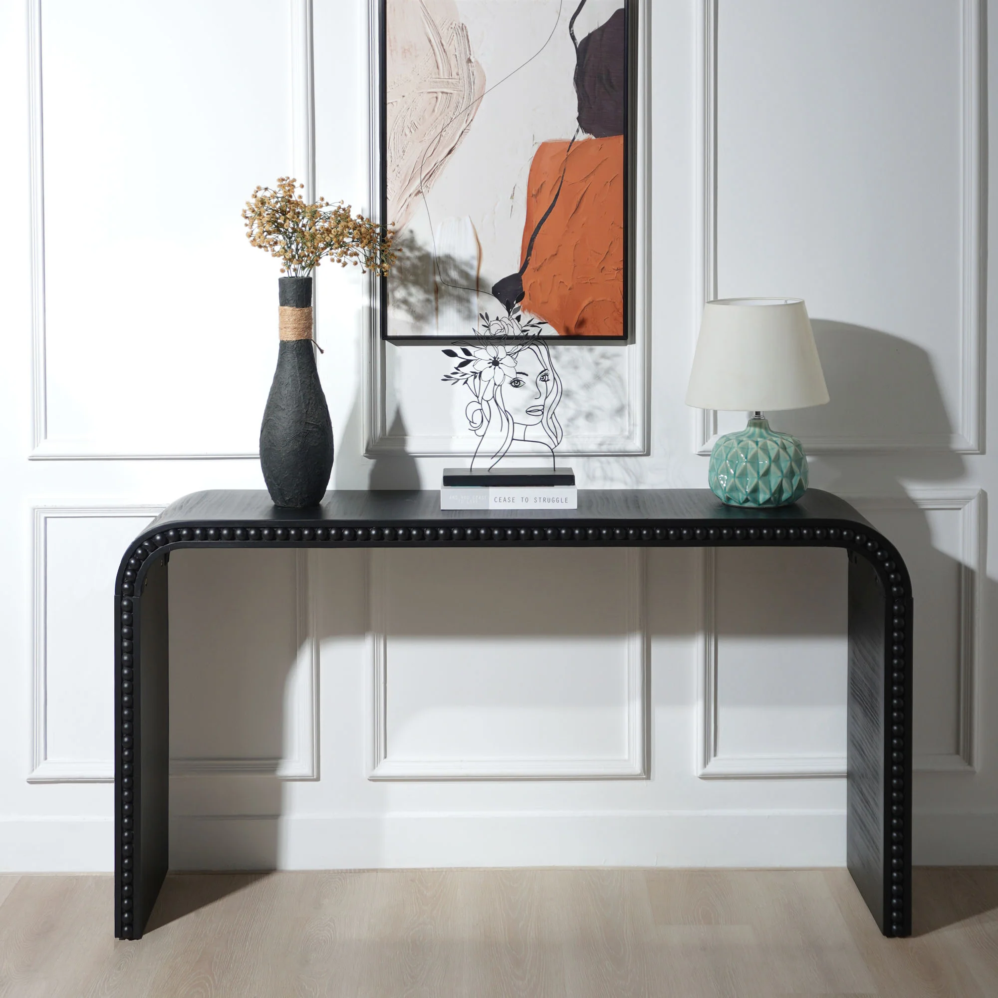 Curved Waterfall-Style Wood Beaded Console Table - Image 26