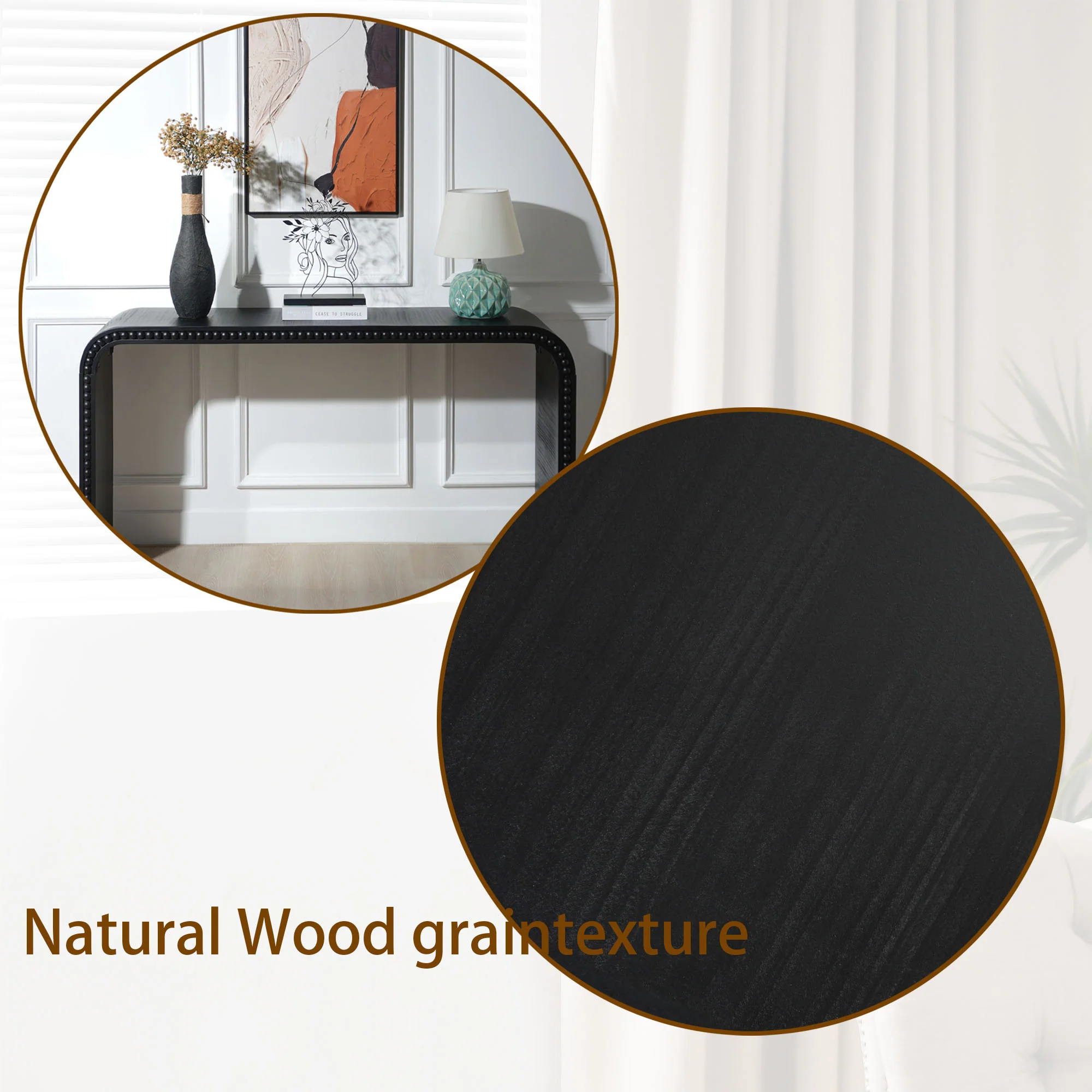 Curved Waterfall-Style Wood Beaded Console Table - Image 38