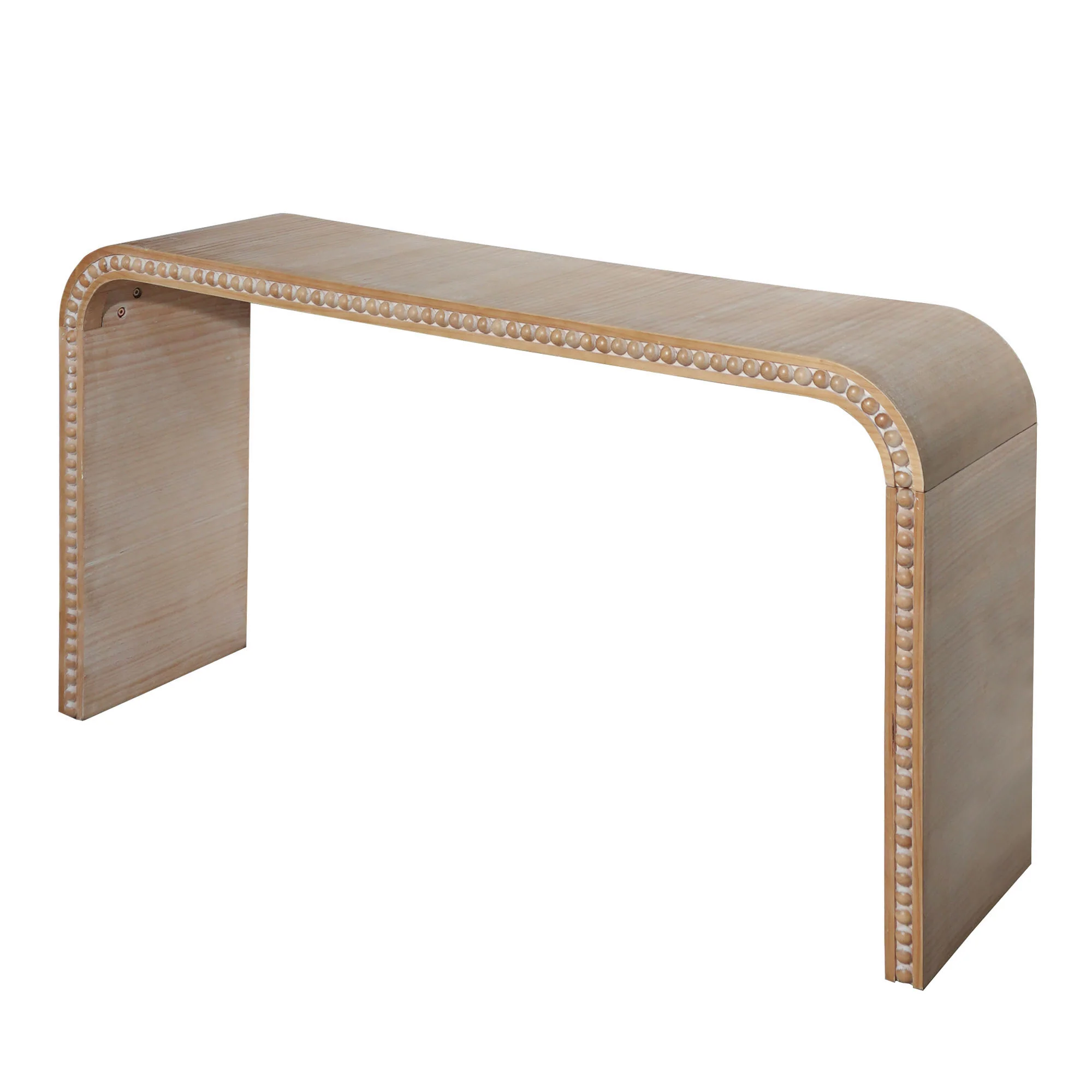 Curved Waterfall-Style Wood Beaded Console Table - Image 5