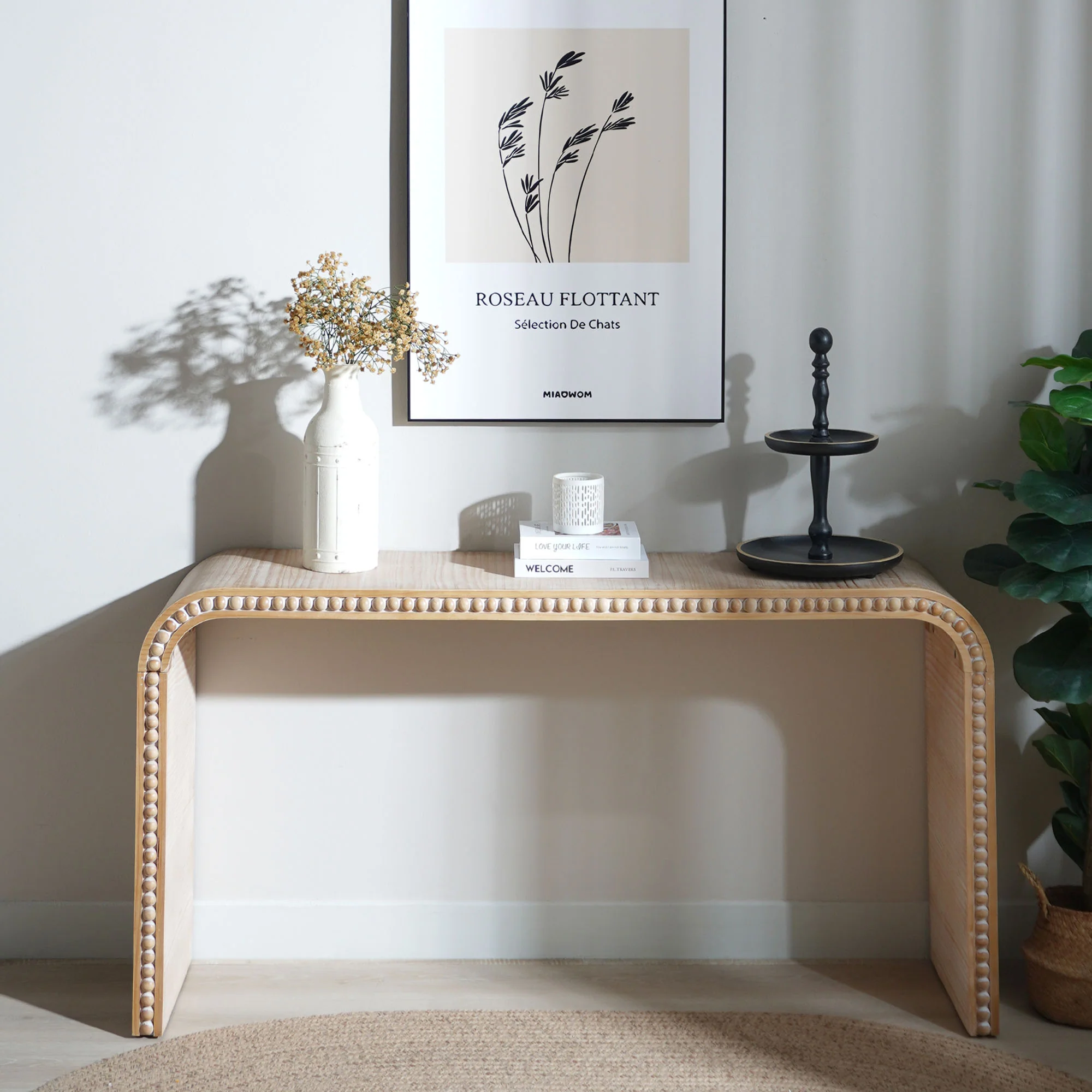 Curved Waterfall-Style Wood Beaded Console Table - Image 7