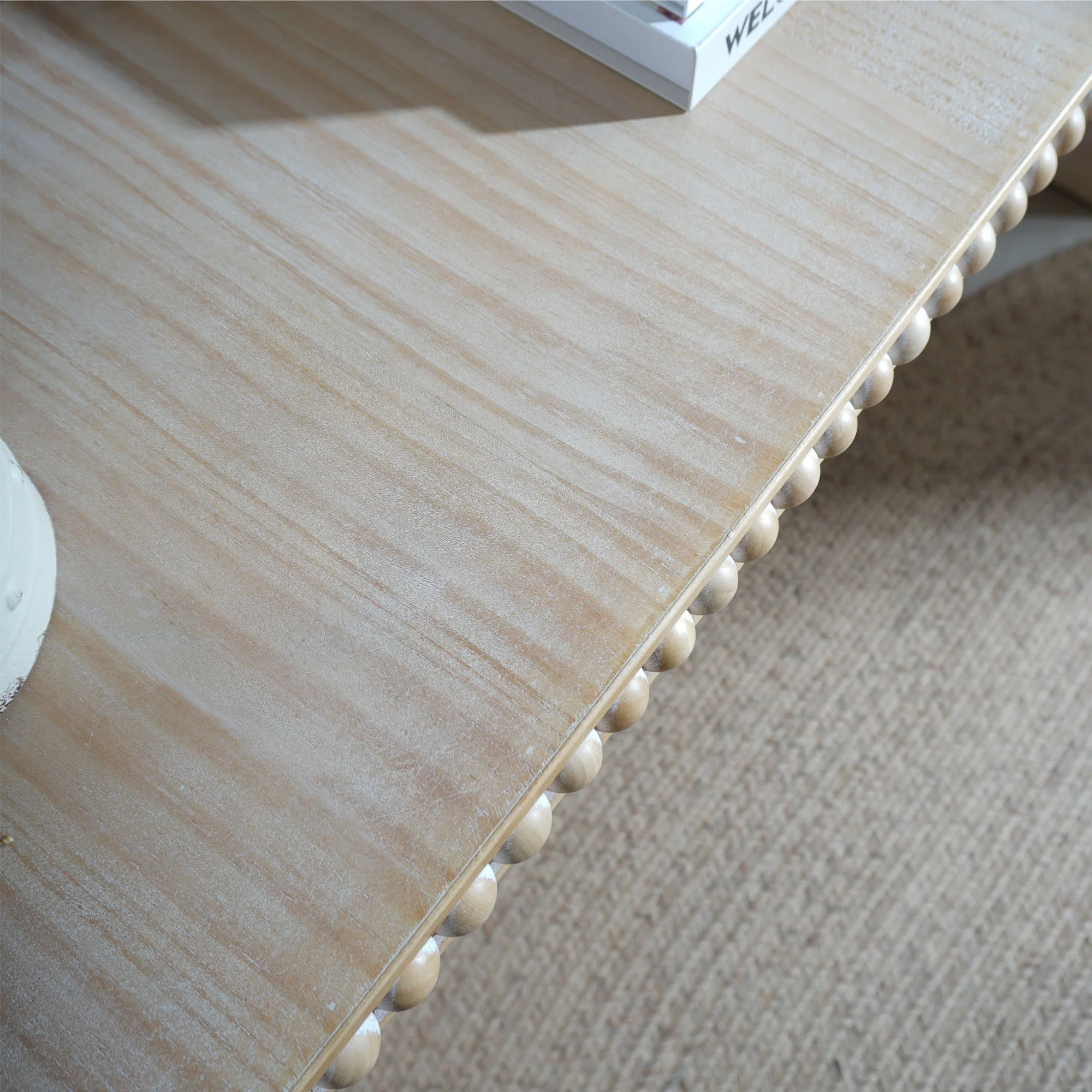 Curved Waterfall-Style Wood Beaded Console Table - Image 9