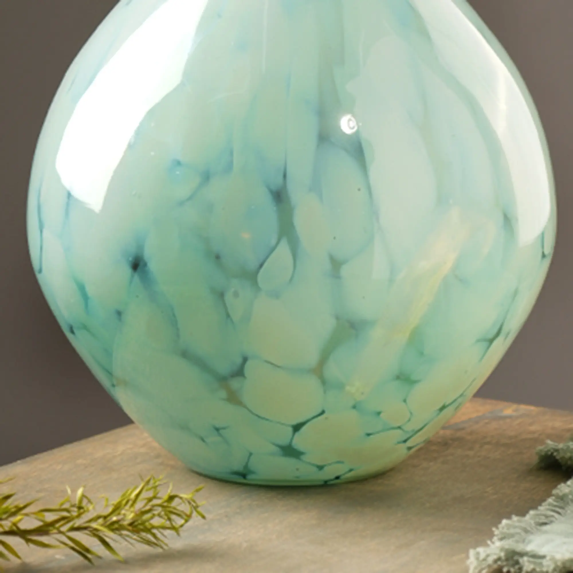 White Splutter Green Glass Rounded Vase - Image 3