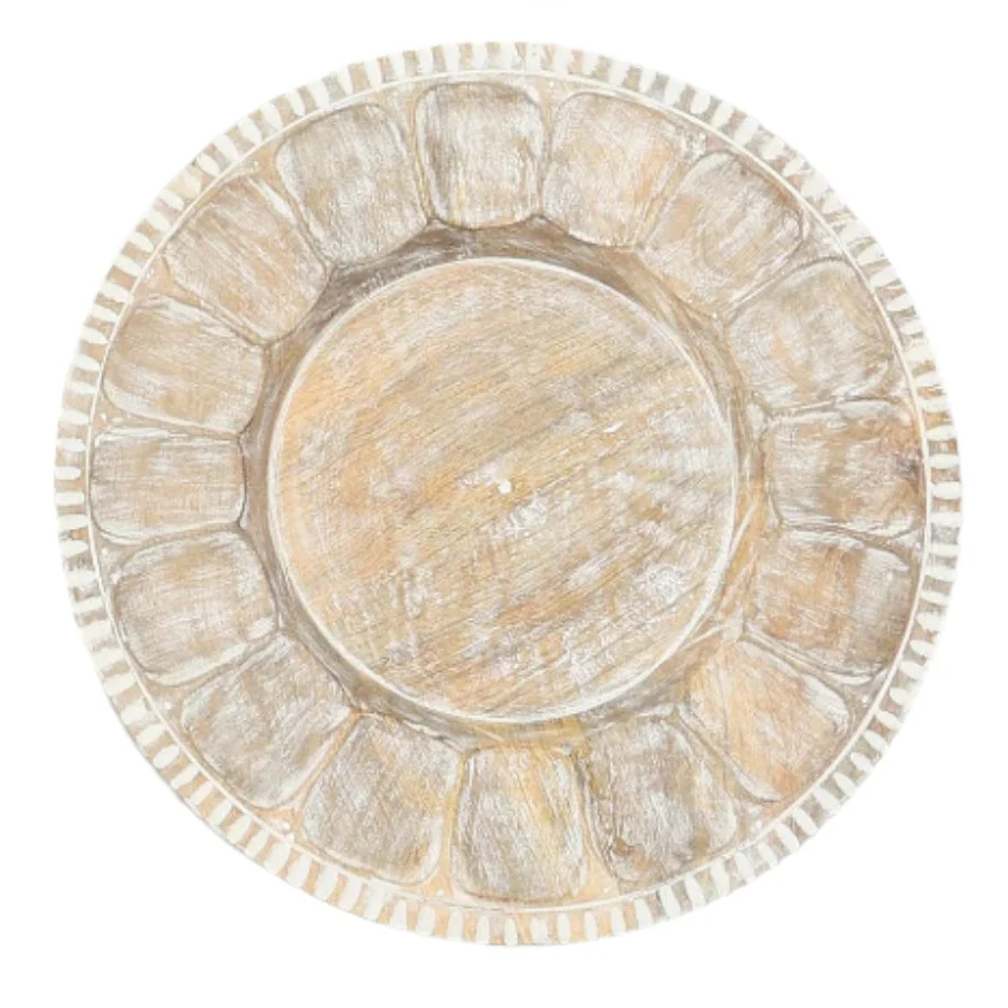 Whitewashed Petal Handcrafted 13" Wood Charger Plate