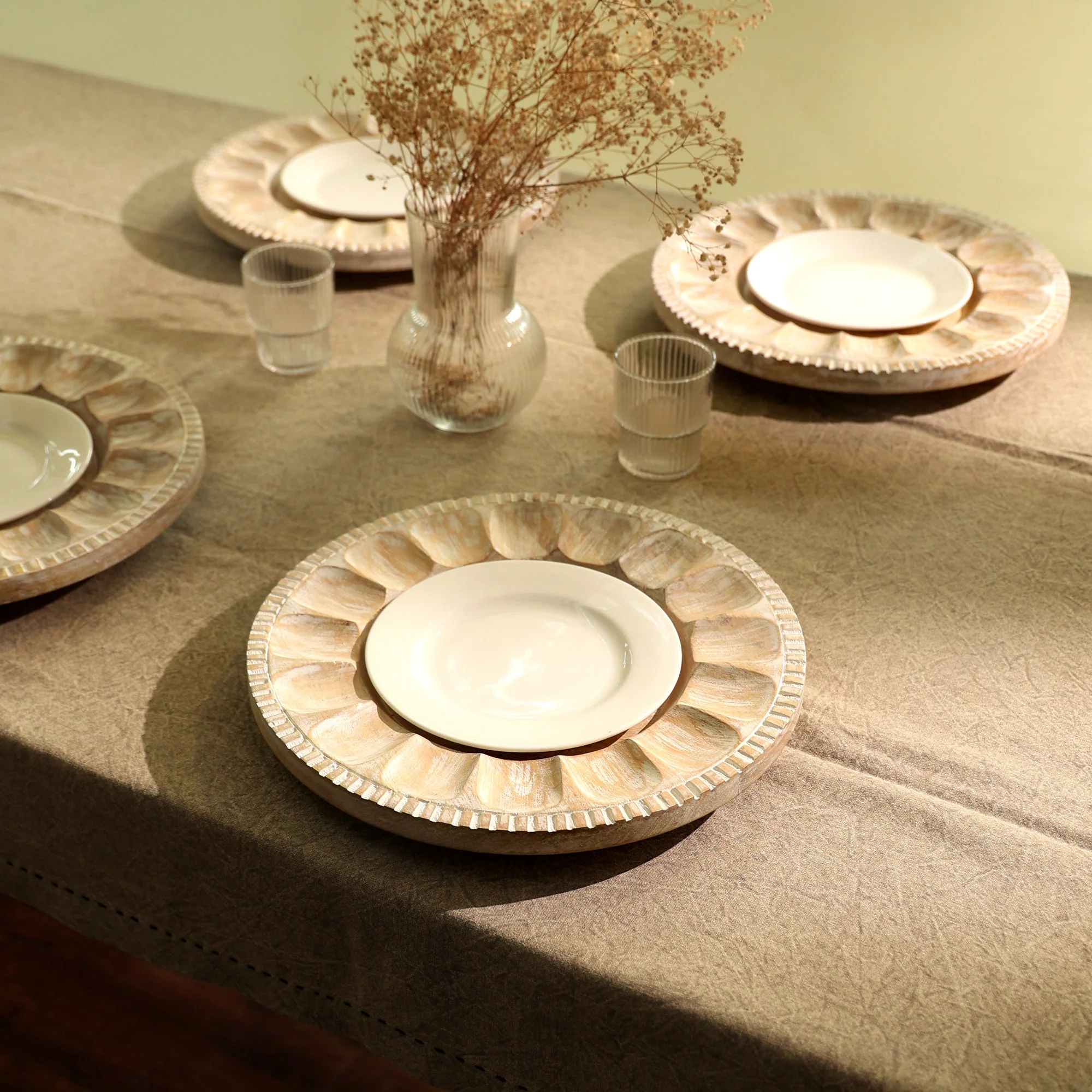 Whitewashed Petal Handcrafted 13" Wood Charger Plate - Image 2