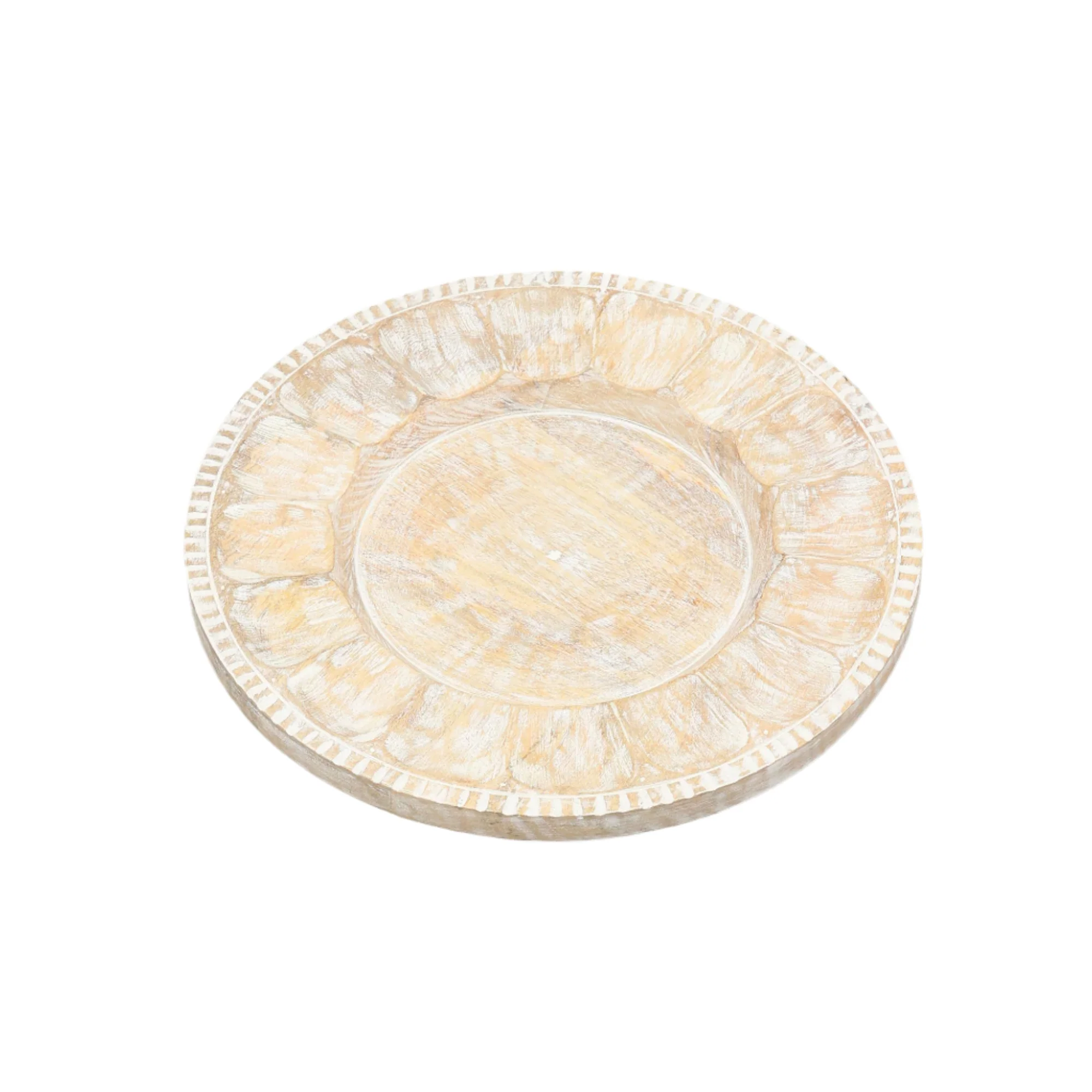 Whitewashed Petal Handcrafted 13" Wood Charger Plate - Image 3