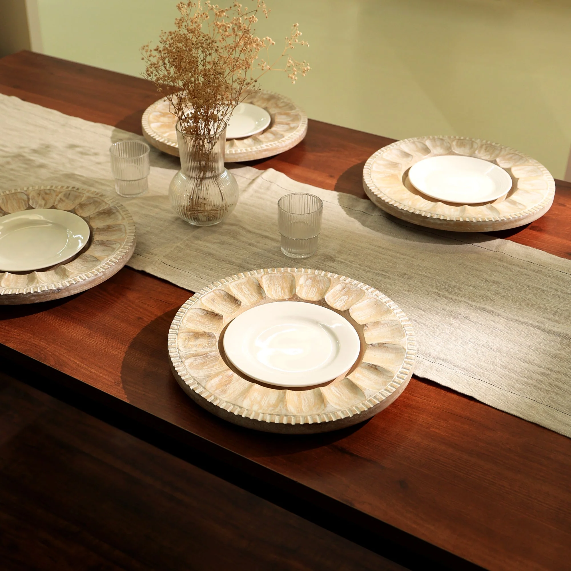 Whitewashed Petal Handcrafted 13" Wood Charger Plate - Image 4