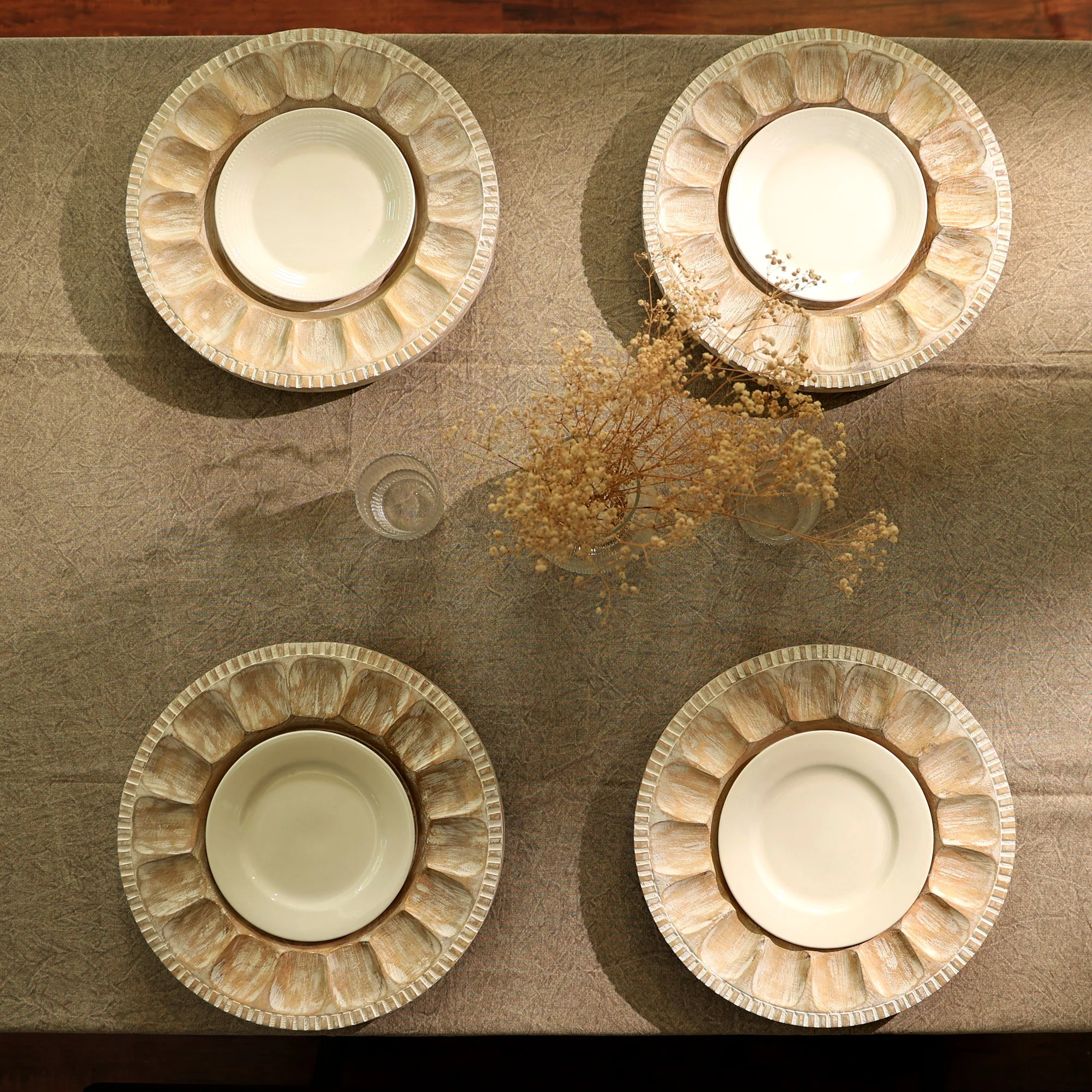 Whitewashed Petal Handcrafted 13" Wood Charger Plate - Image 5
