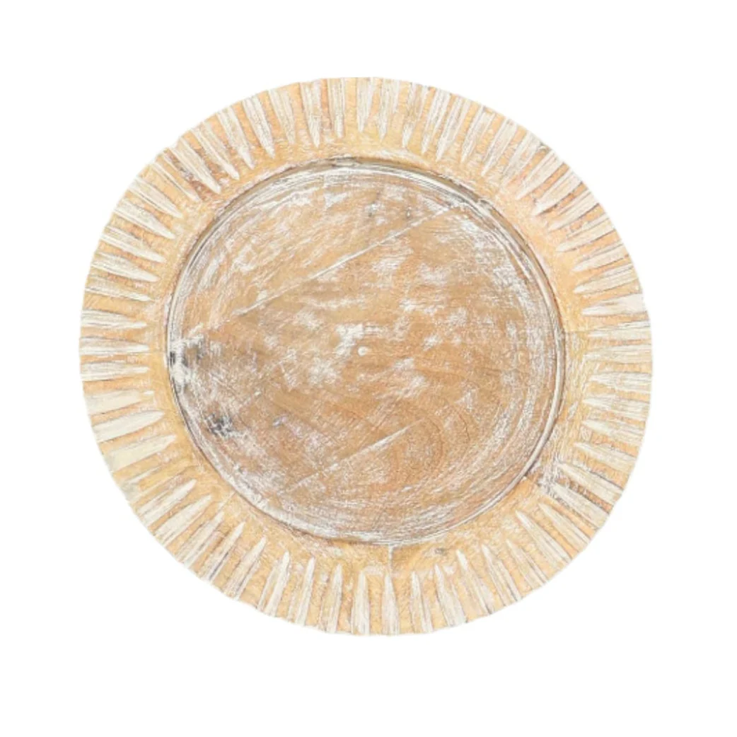 Whitewashed Sunray Handcrafted 13" Wood Charger Plate