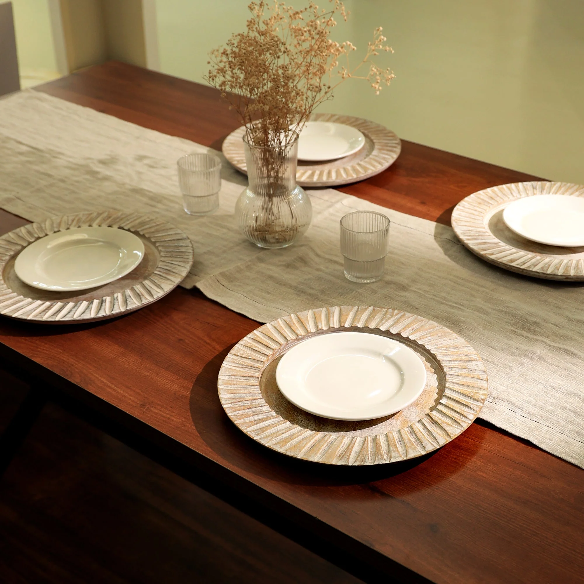 Whitewashed Sunray Handcrafted 13" Wood Charger Plate - Image 2