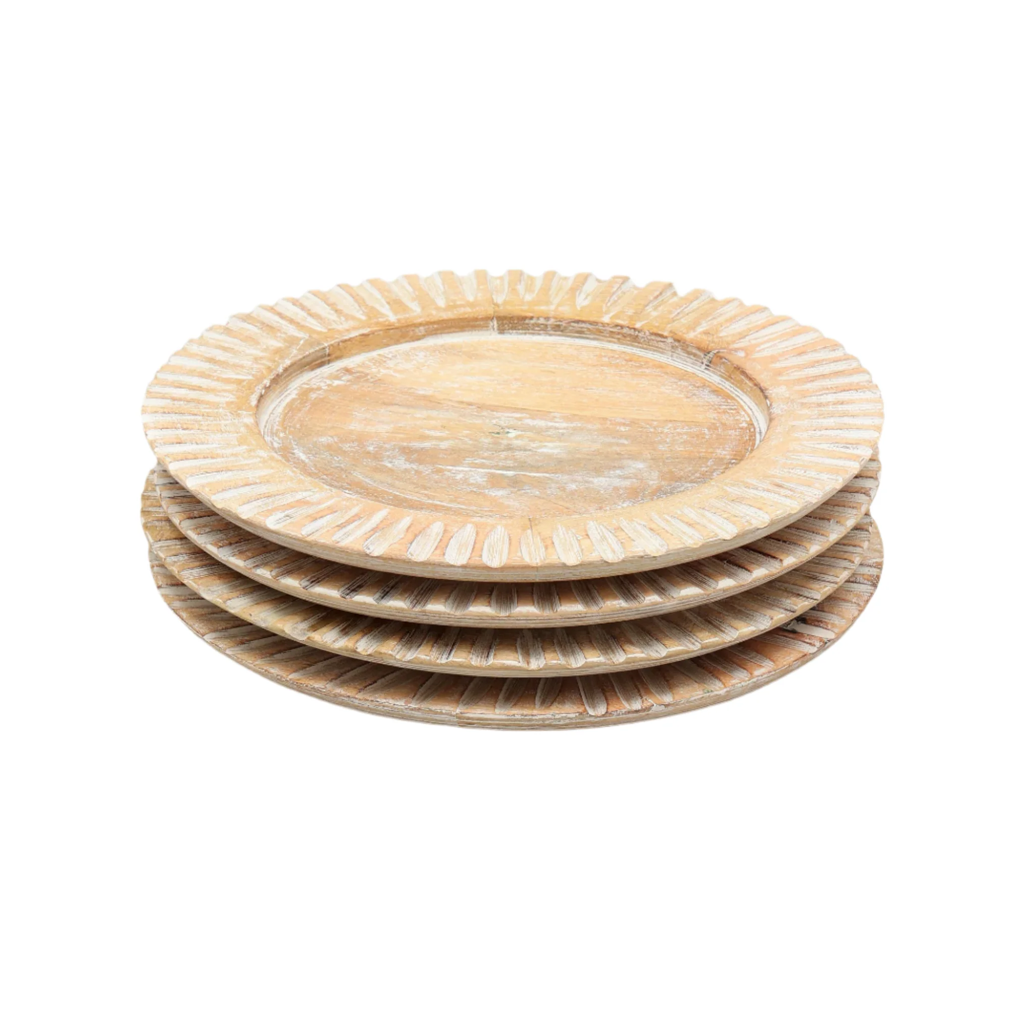 Whitewashed Sunray Handcrafted 13" Wood Charger Plate - Image 3