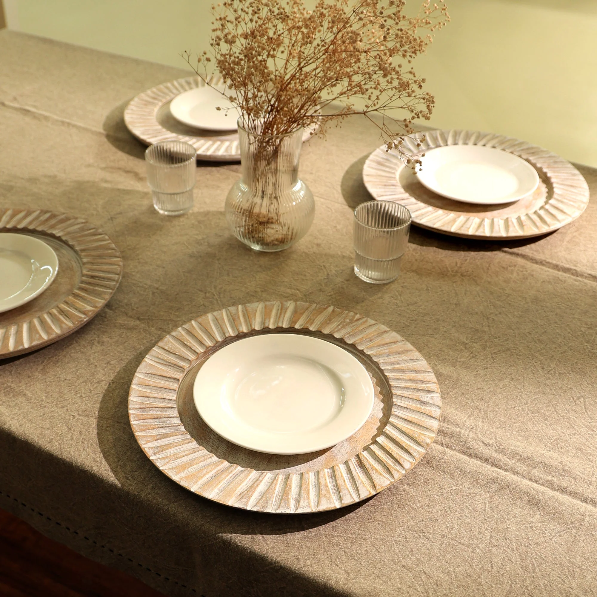 Whitewashed Sunray Handcrafted 13" Wood Charger Plate - Image 4