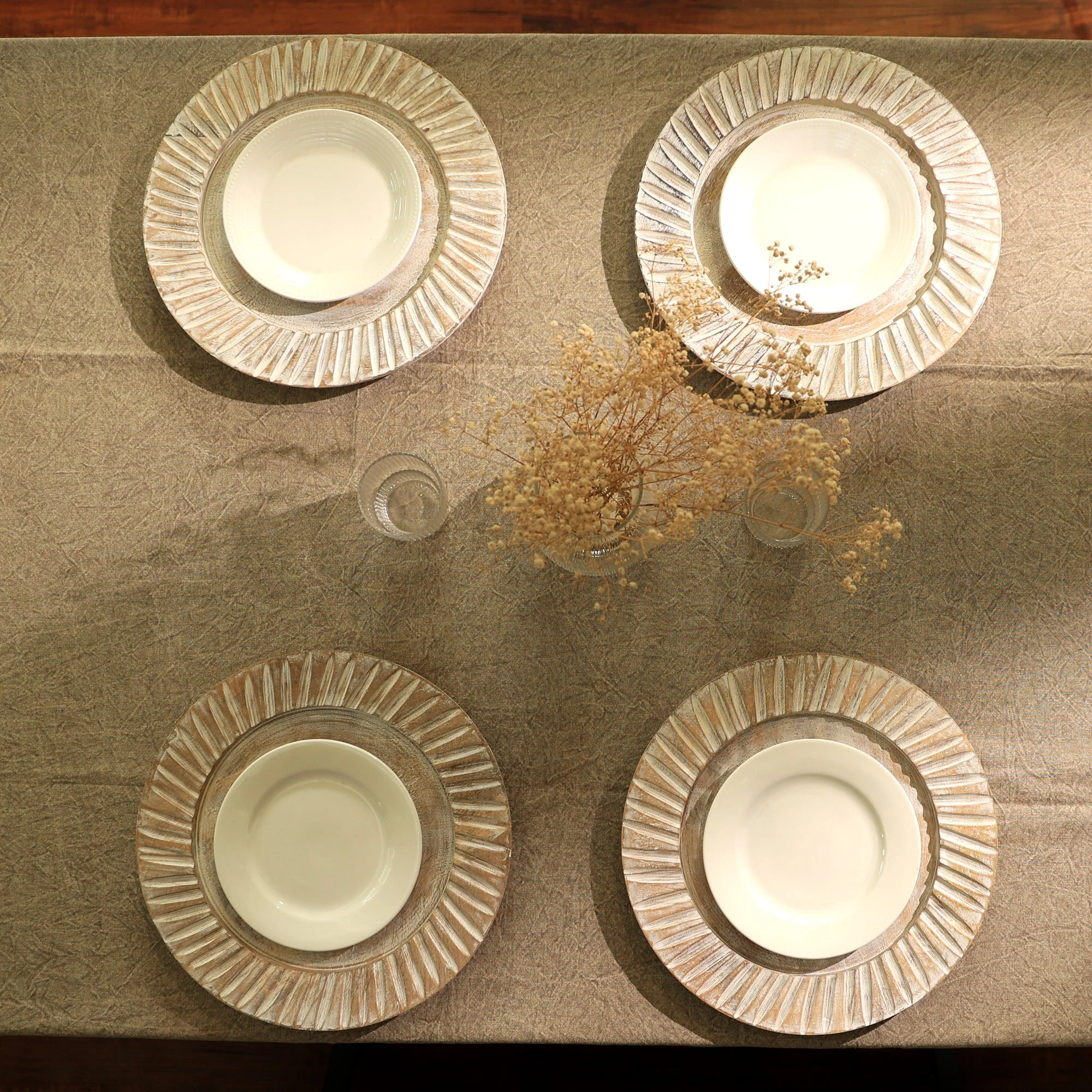 Whitewashed Sunray Handcrafted 13" Wood Charger Plate - Image 9