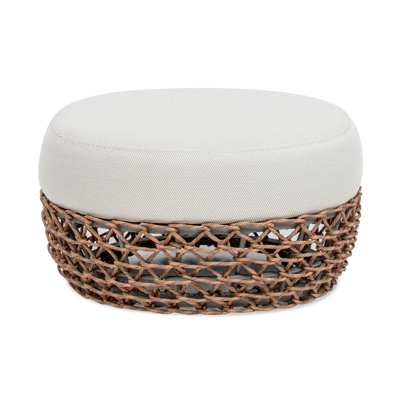 Willow Round Wicker & Upholstered Patio Ottoman