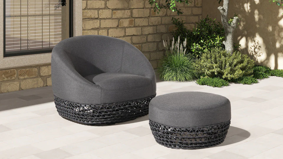 Willow Round Wicker & Upholstered Patio Ottoman - Image 12