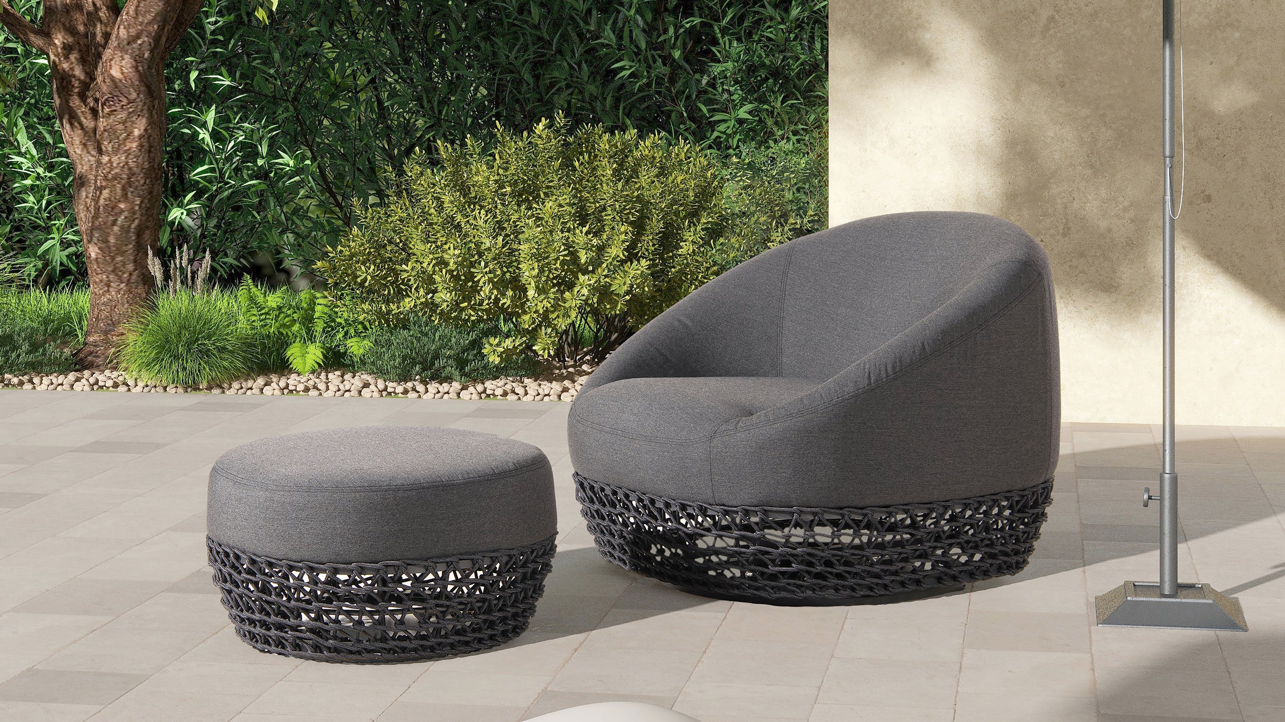Willow Round Wicker & Upholstered Patio Ottoman - Image 13