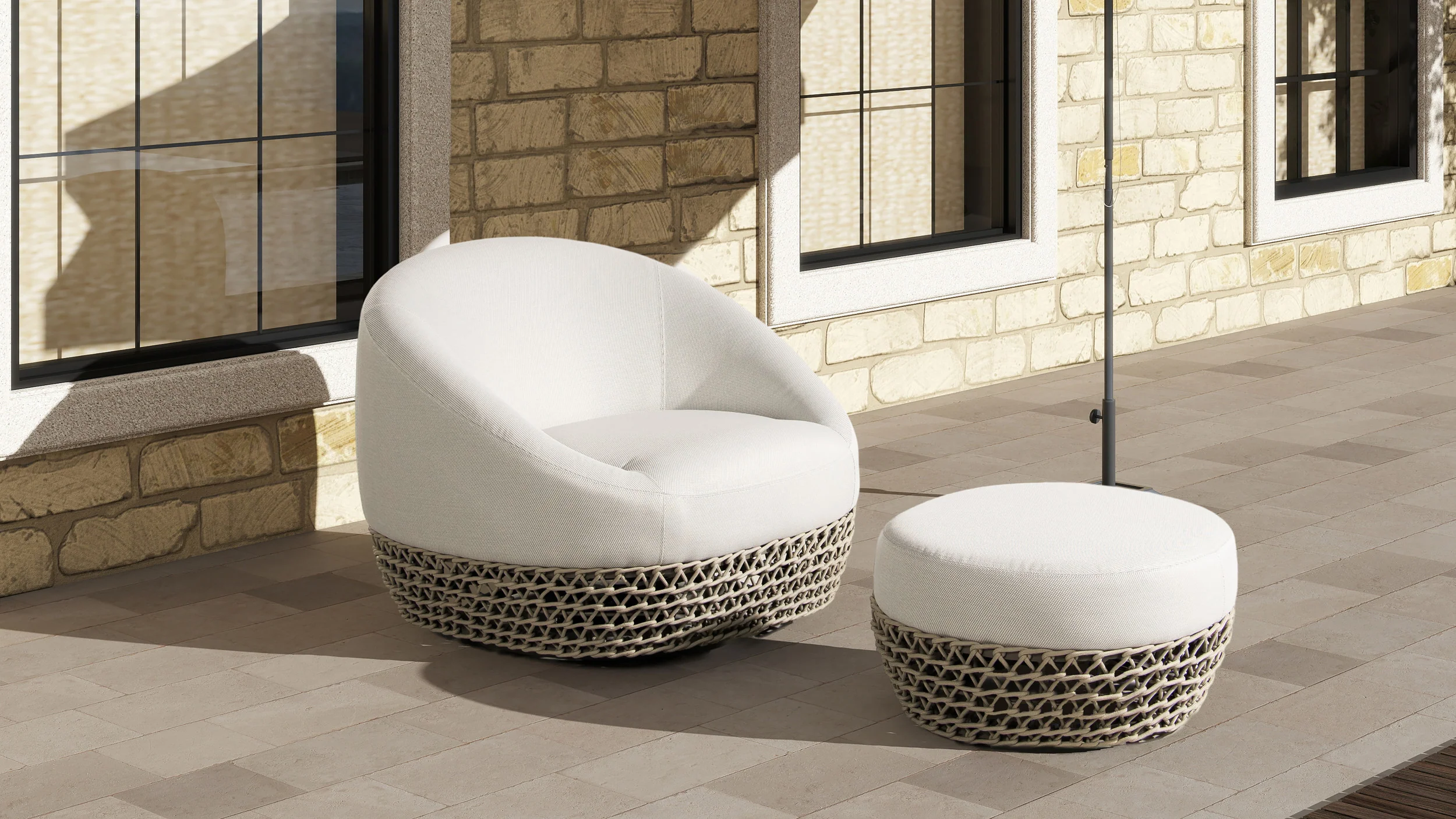 Willow Round Wicker & Upholstered Patio Ottoman - Image 15