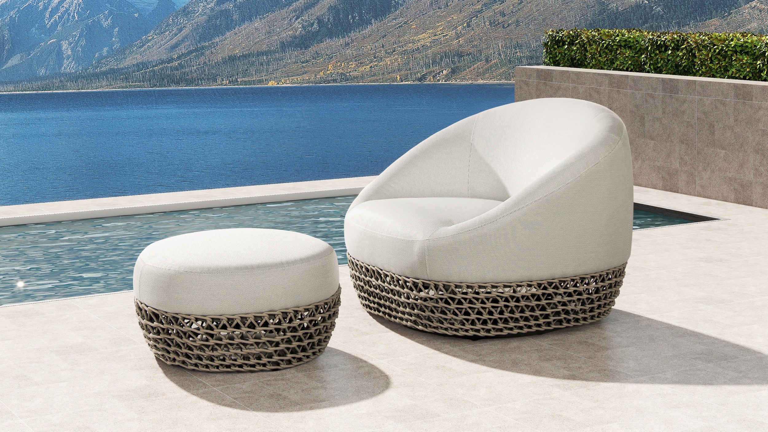 Willow Round Wicker & Upholstered Patio Ottoman - Image 16