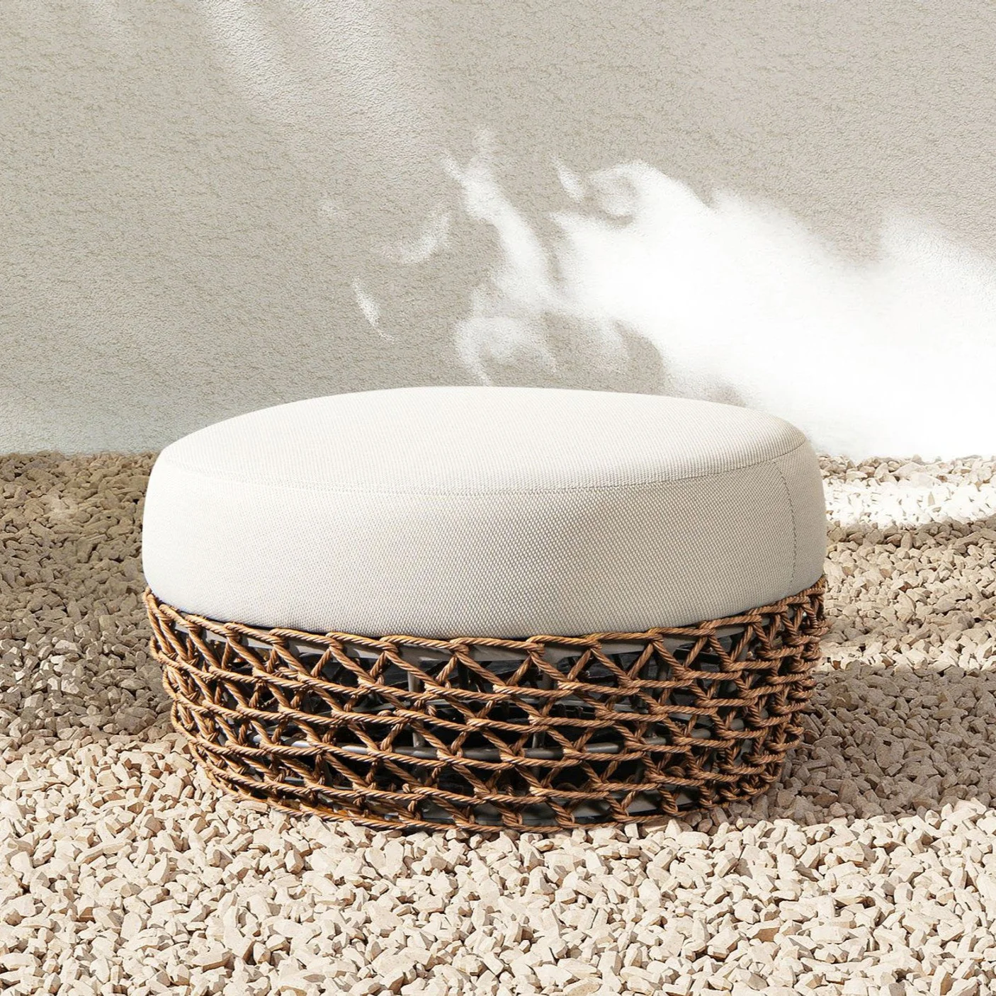 Willow Round Wicker & Upholstered Patio Ottoman - Image 2