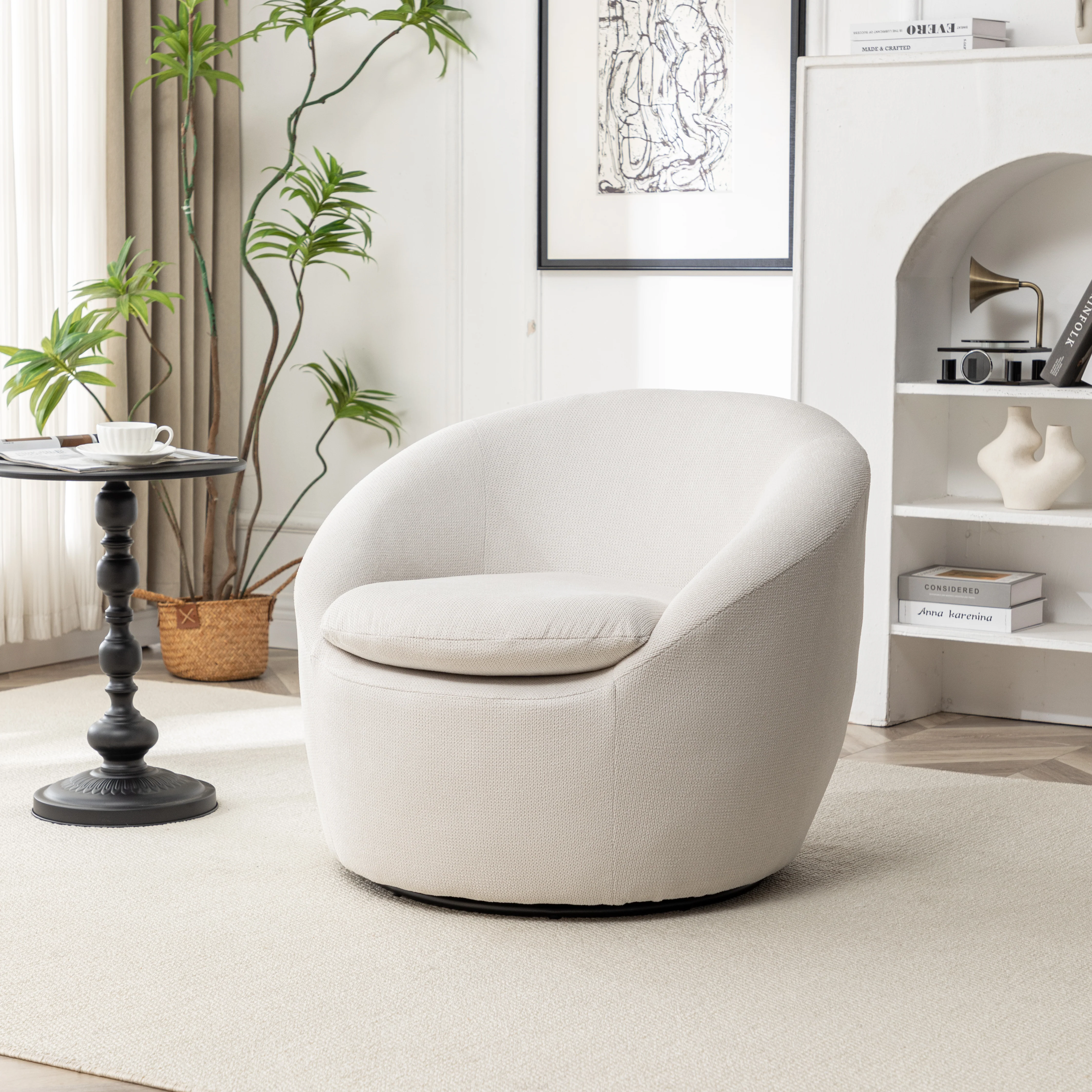 Winnie Modern Teddy Fabric Swivel Barrel Chair