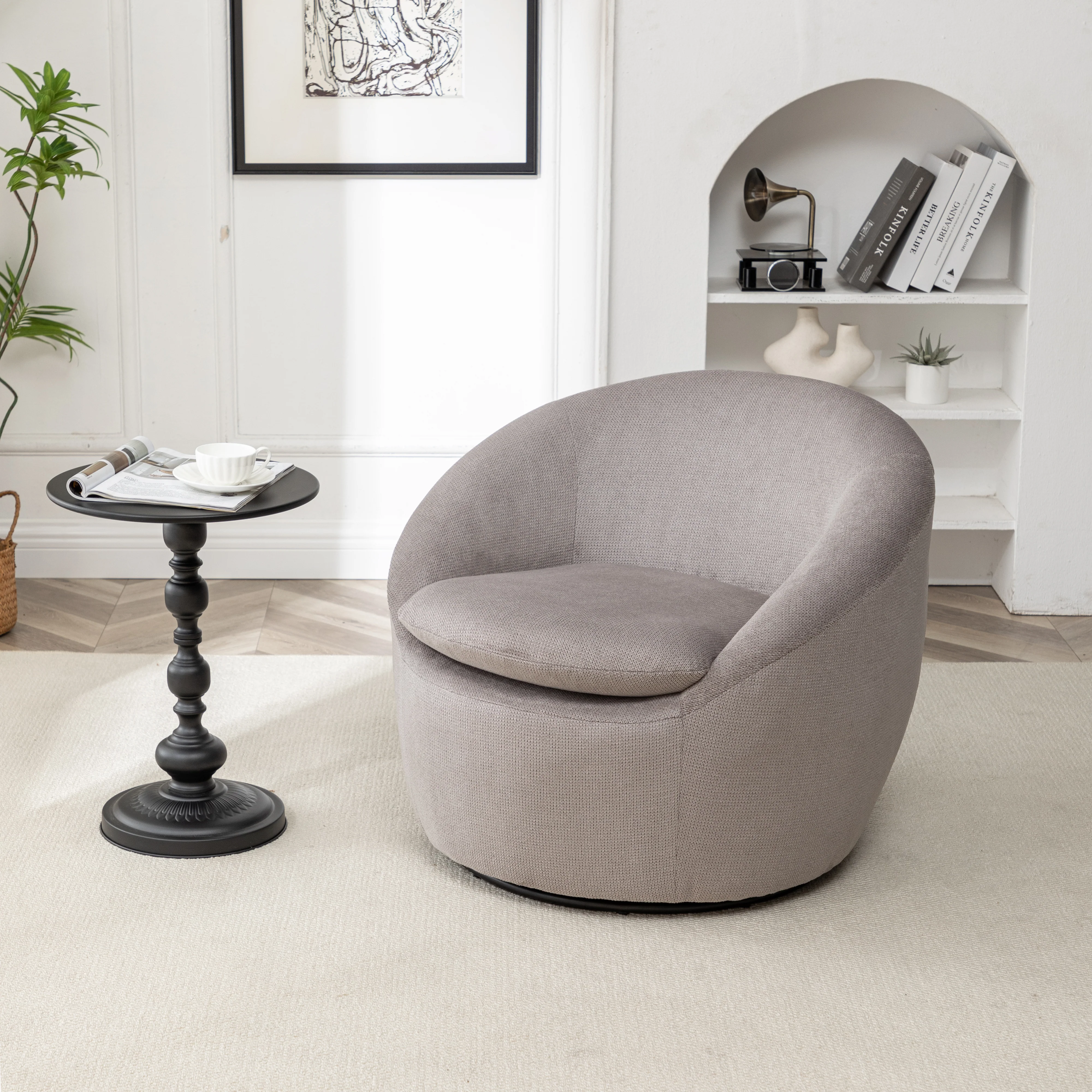 Winnie Modern Teddy Fabric Swivel Barrel Chair - Image 13