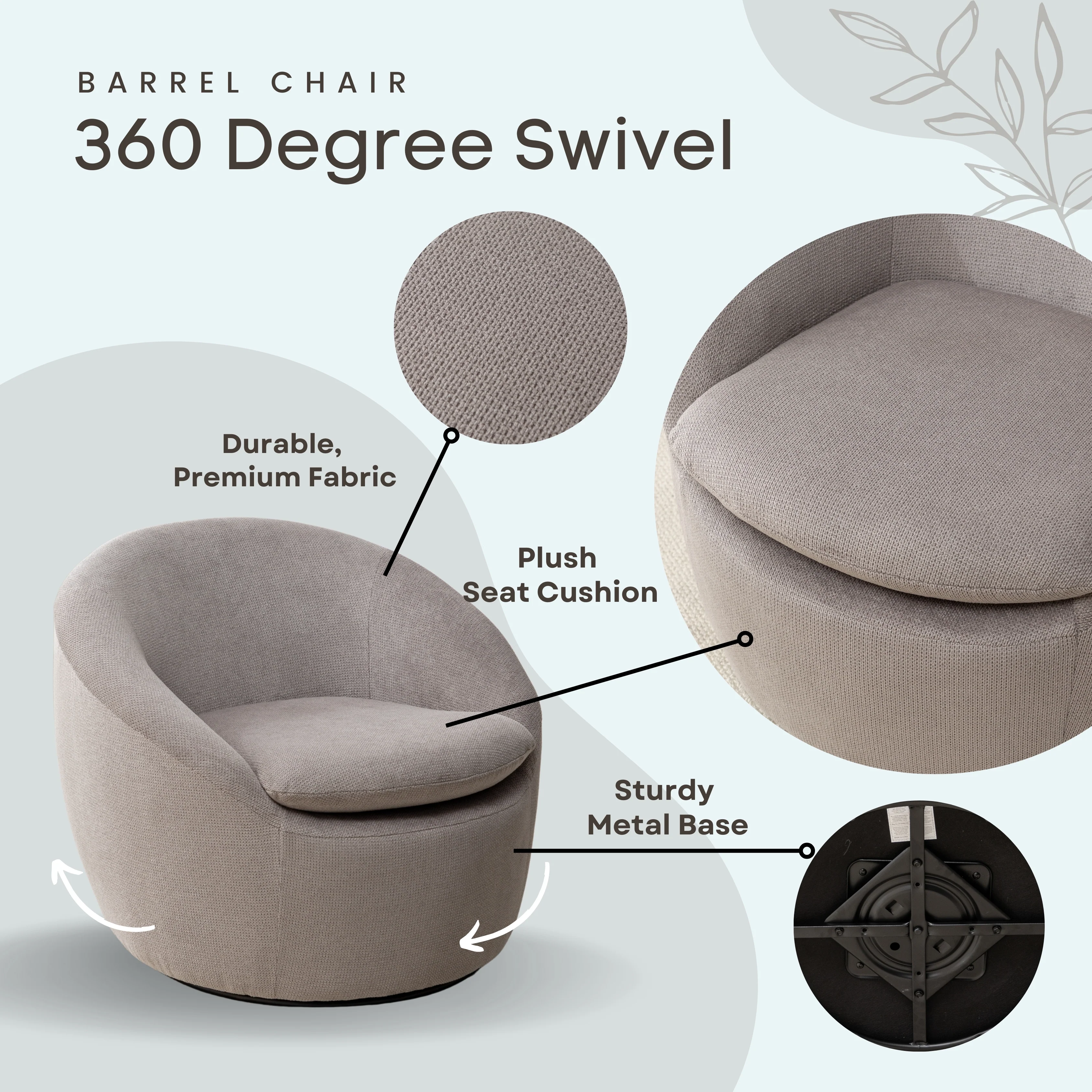 Winnie Modern Teddy Fabric Swivel Barrel Chair - Image 14