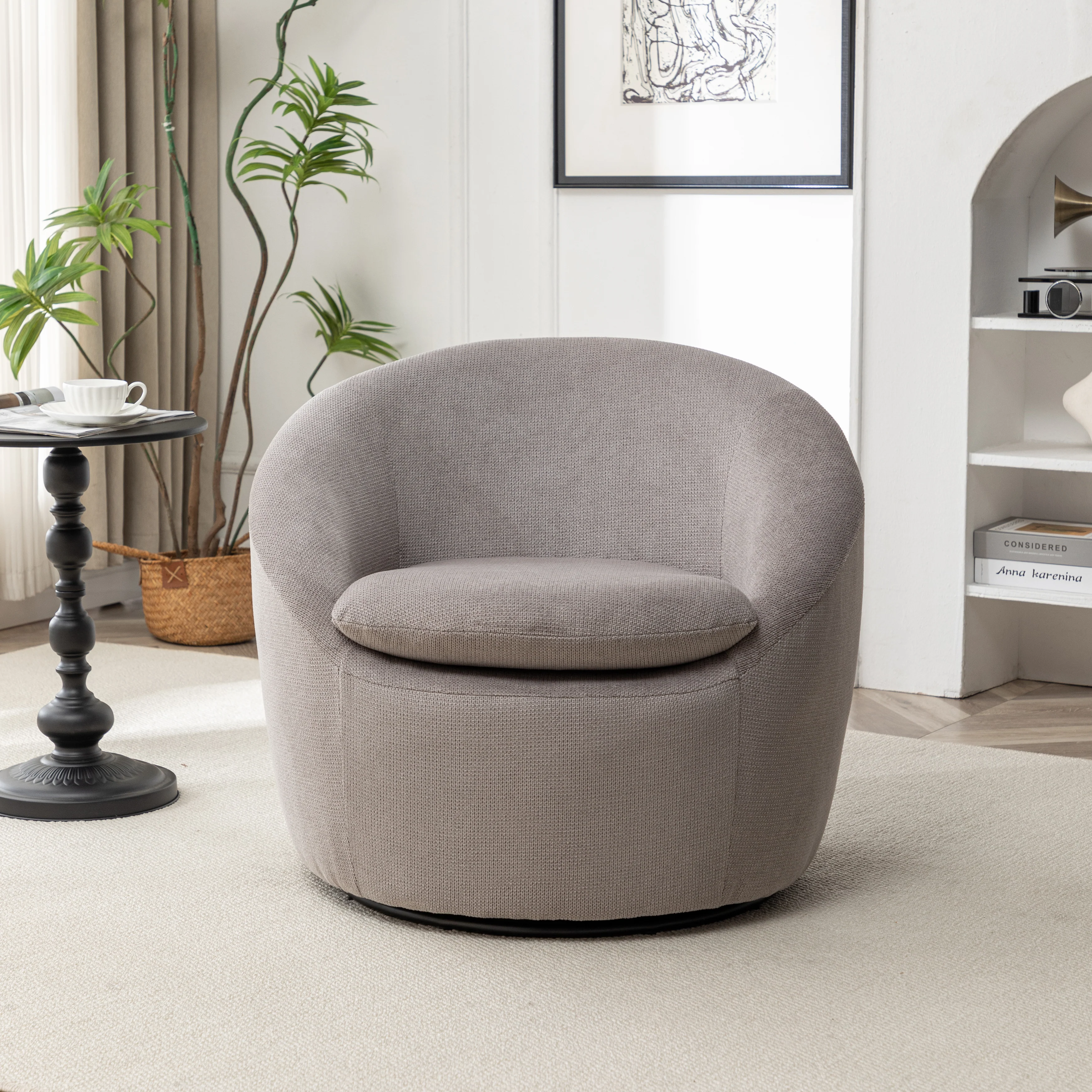 Winnie Modern Teddy Fabric Swivel Barrel Chair - Image 15