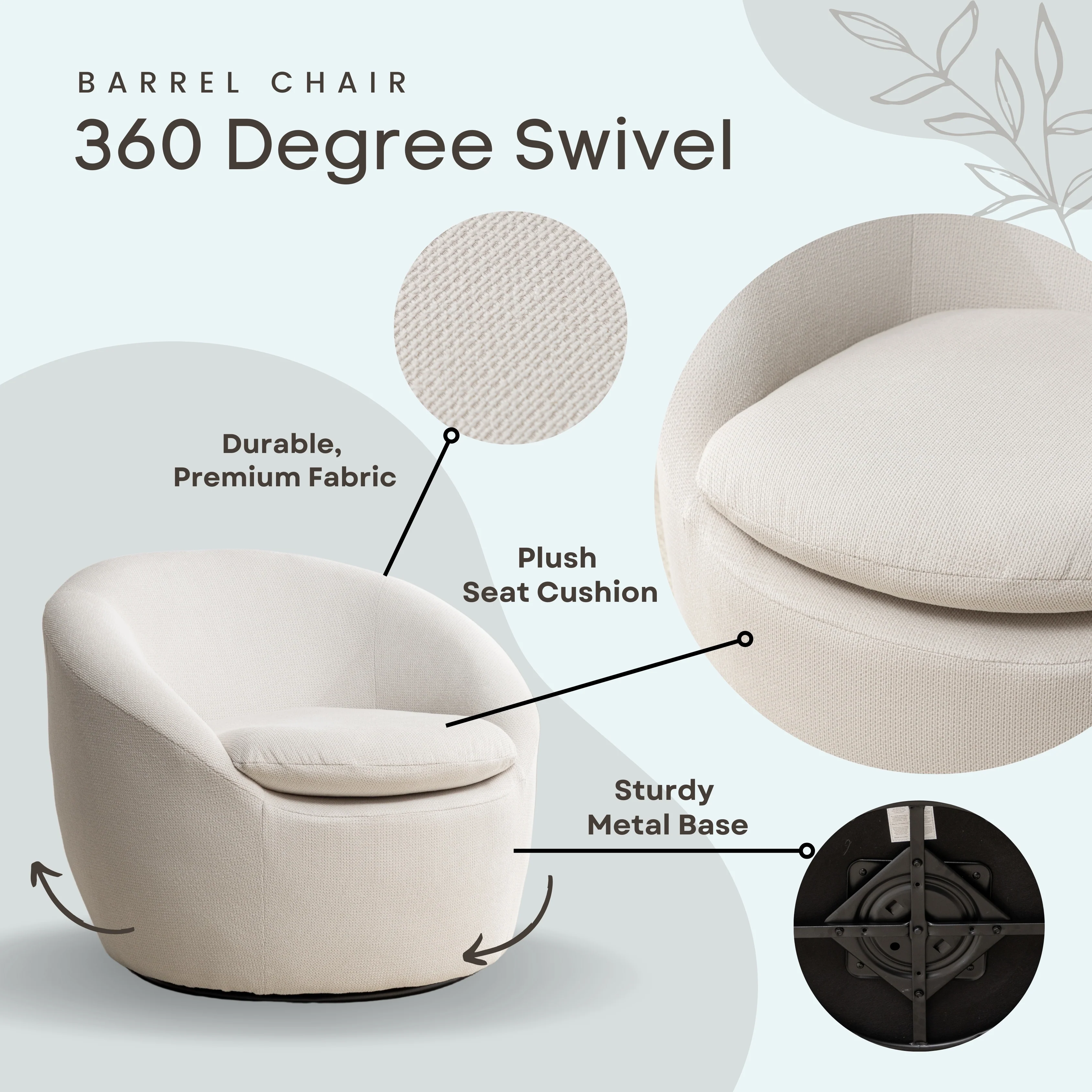 Winnie Modern Teddy Fabric Swivel Barrel Chair - Image 2