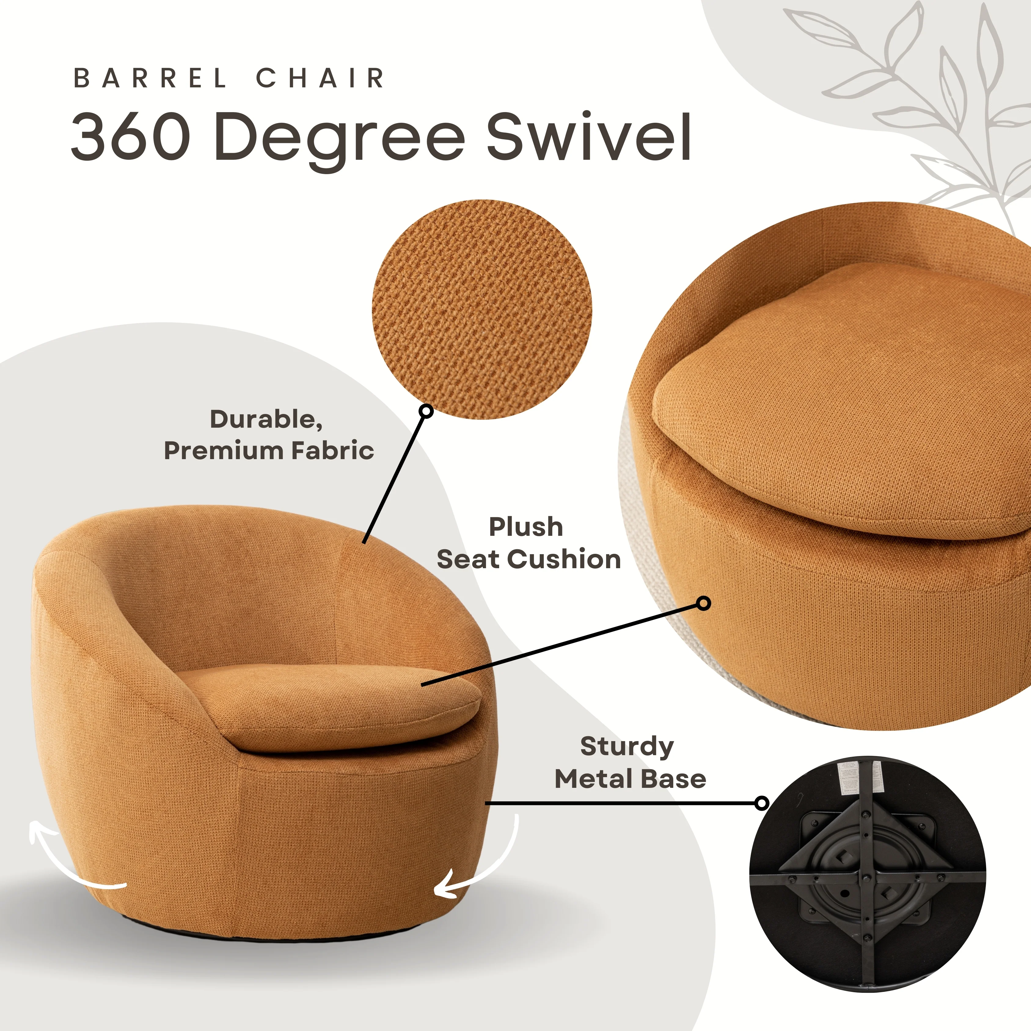 Winnie Modern Teddy Fabric Swivel Barrel Chair - Image 26