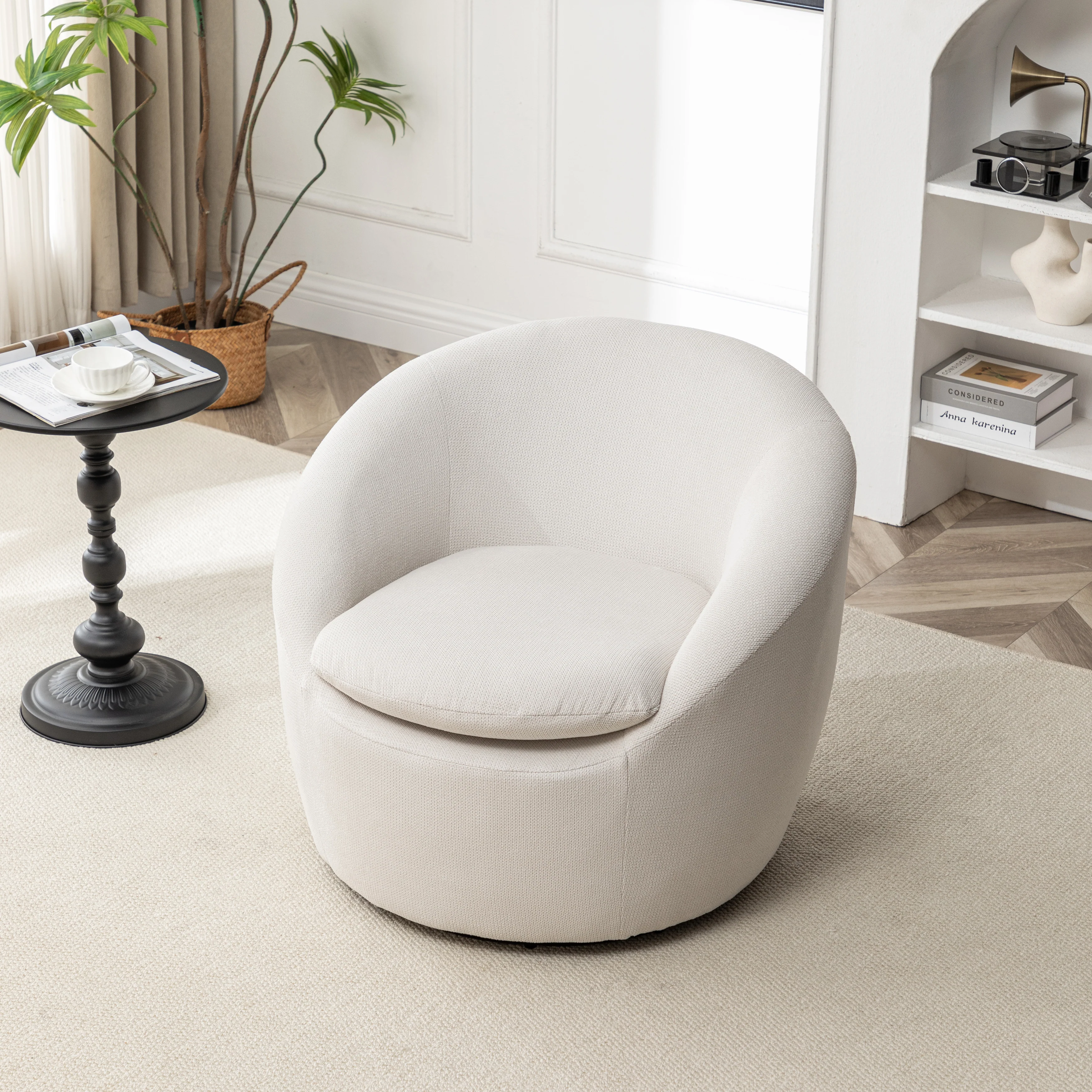 Winnie Modern Teddy Fabric Swivel Barrel Chair - Image 3