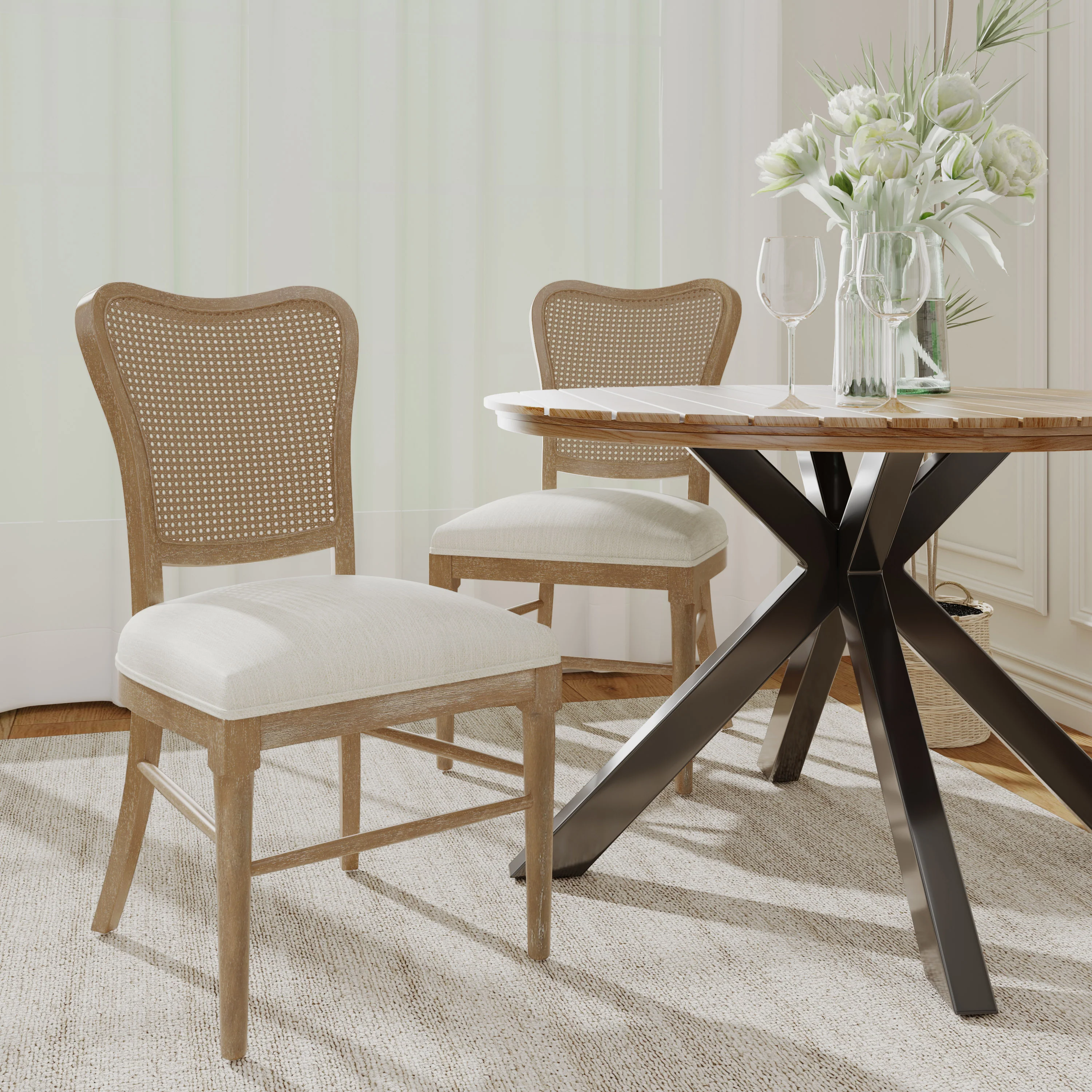 Wood and Woven Cane Dining Chairs, Set of 2 - Image 2
