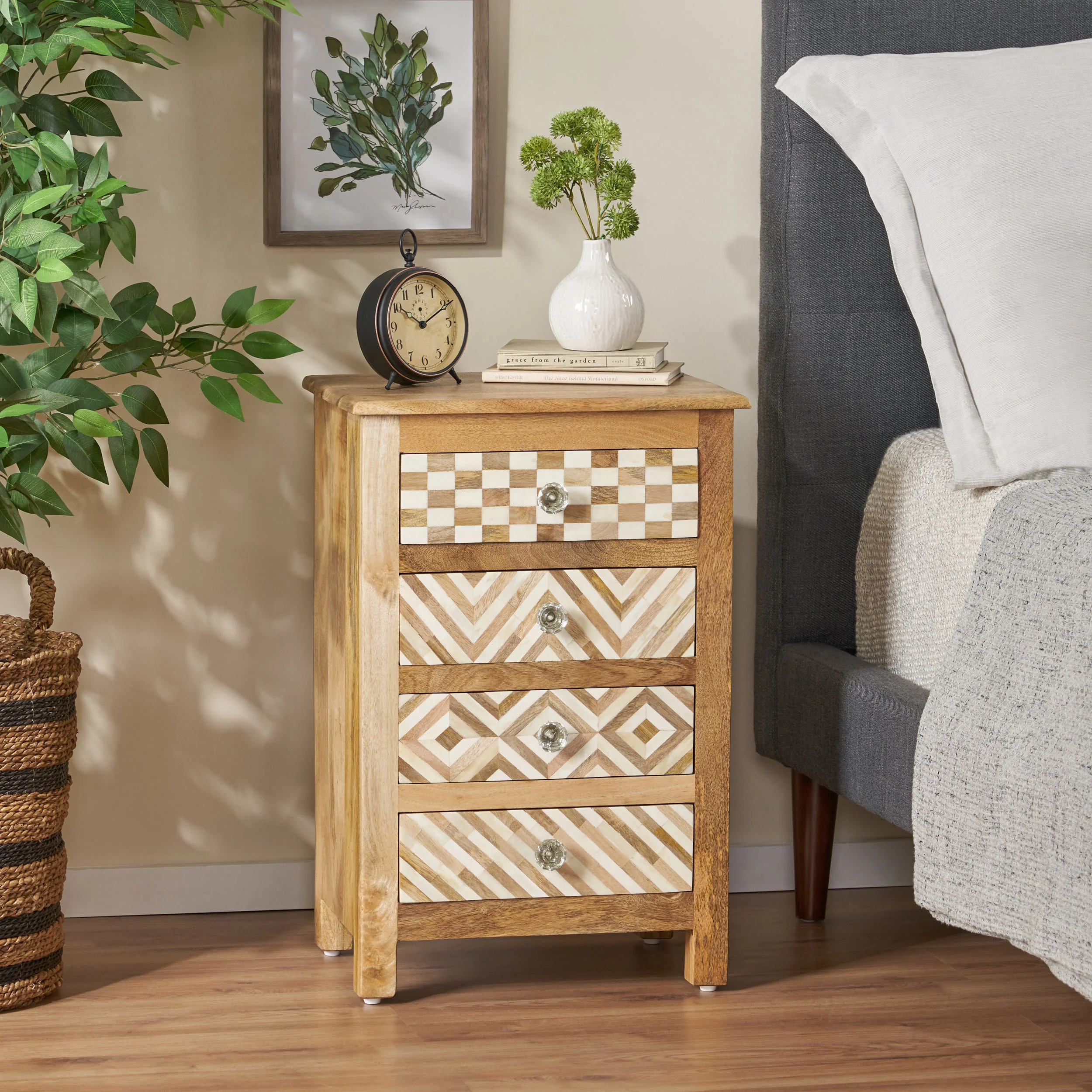 Wood with Bone Inlay Nightstand - Image 2