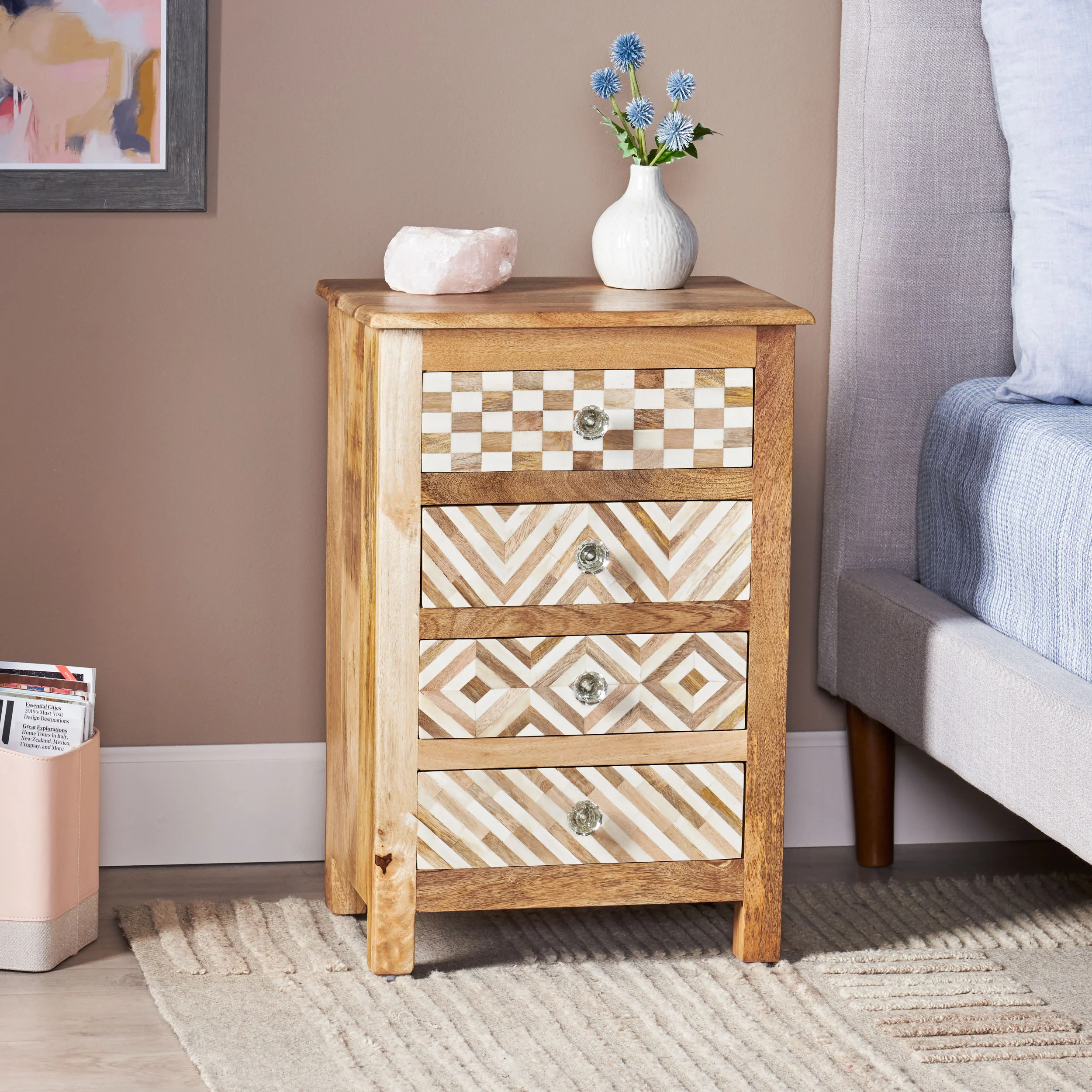 Wood with Bone Inlay Nightstand - Image 4